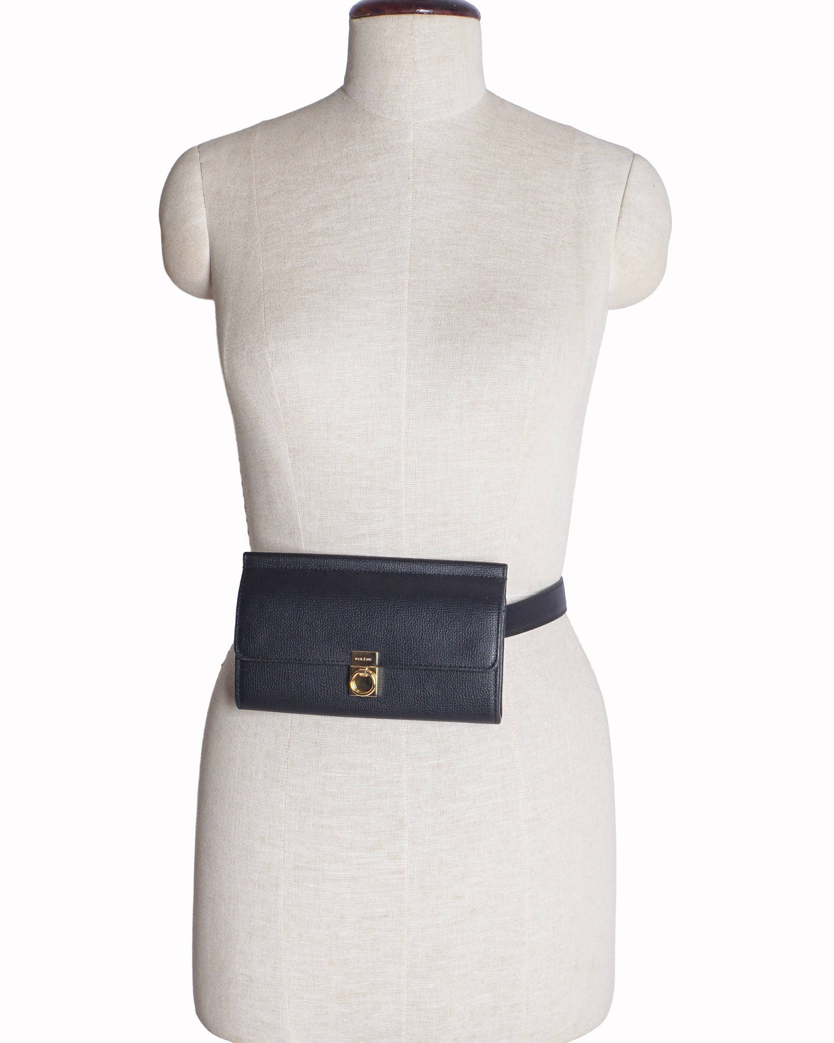 Polène Numéro Sept Black Textured Leather Belt Bag