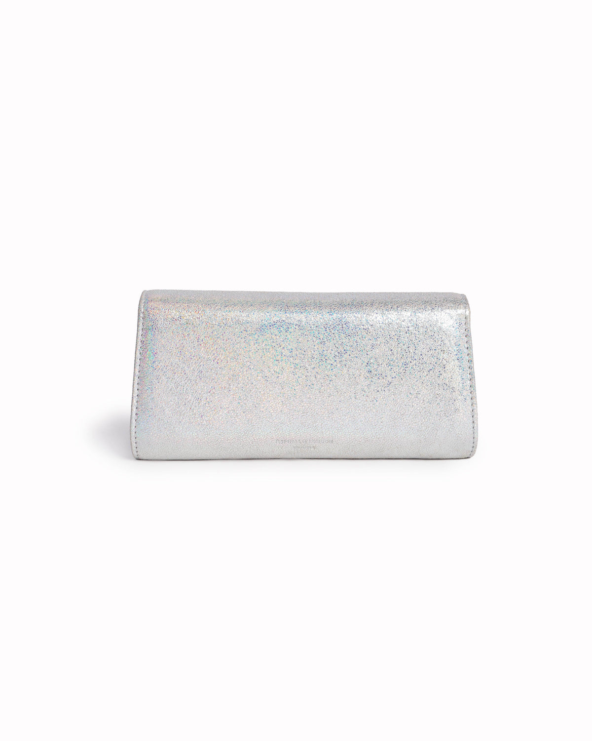Aspinal of London Silver Textured Leather Mayfair Chain Clutch