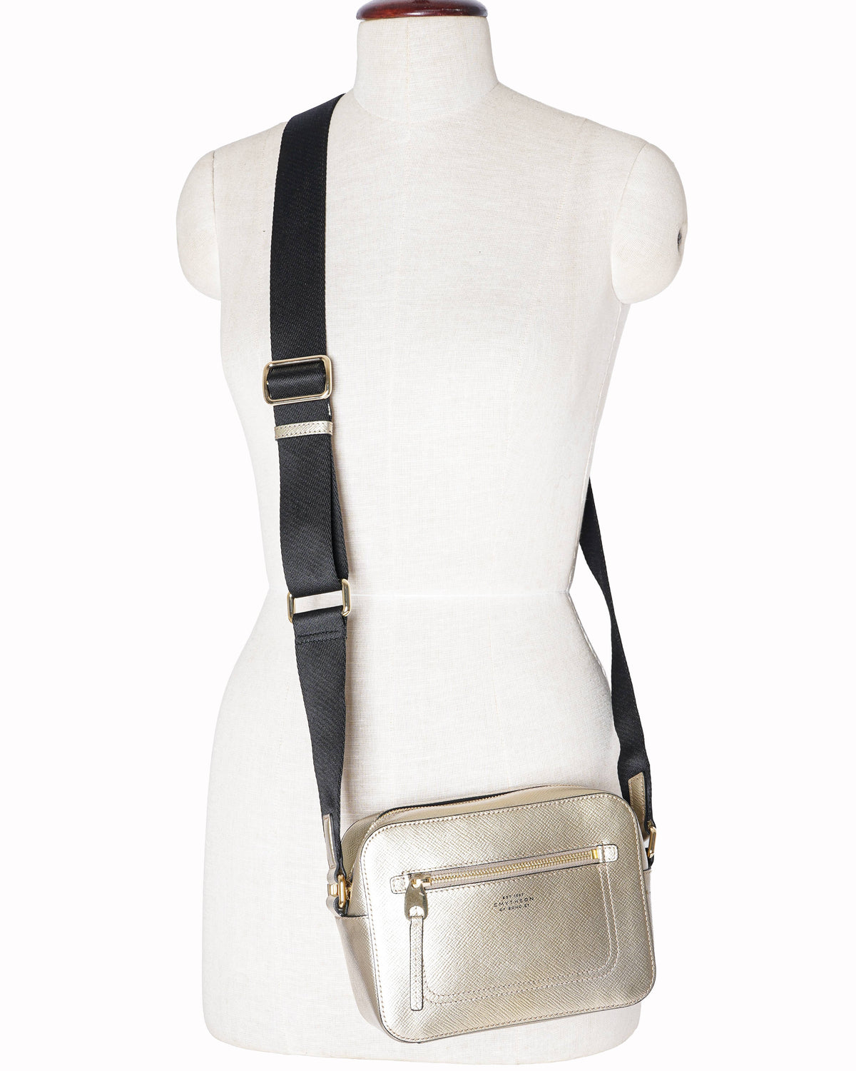 Smythson Metallic Gold Crossgrain Leather Camera Bag