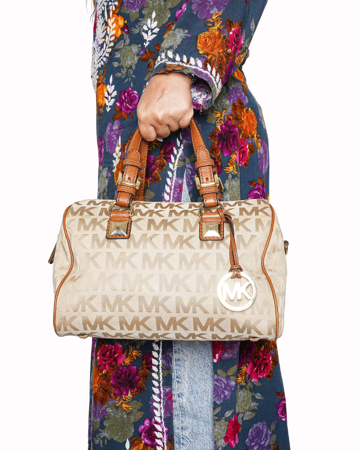 Michael Kors Grayson Satchel in signature tan and brown Monogram pattern