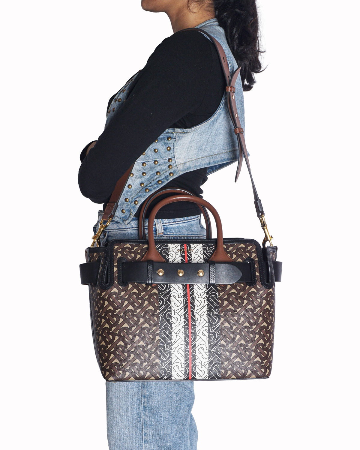 Burberry TB Monogram Canvas Stripe Medium Belt Bag