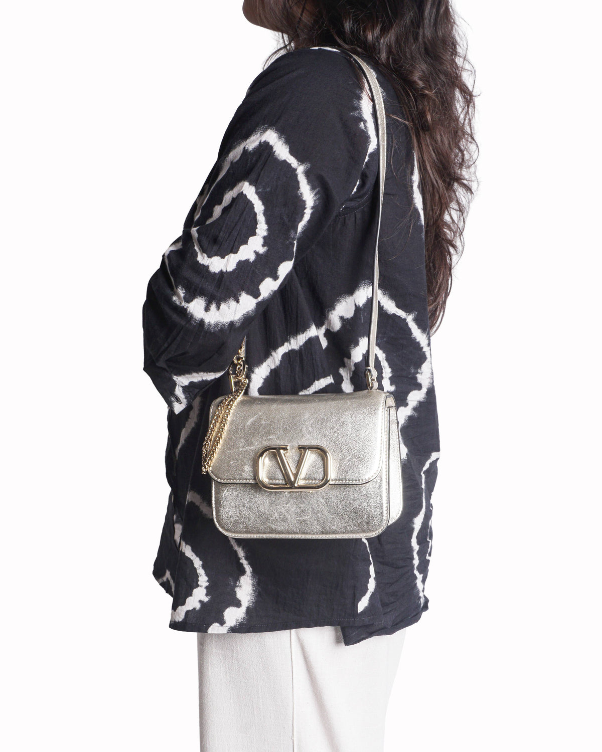 Valentino Garavani Gold Metallic VLogo Signature Shoulder Bag