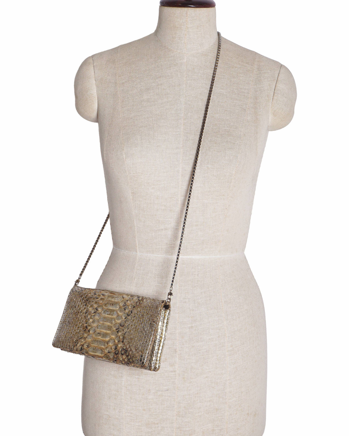 Roberto Cavalli Metallic Gold Python Leather Crossbody Clutch Bag