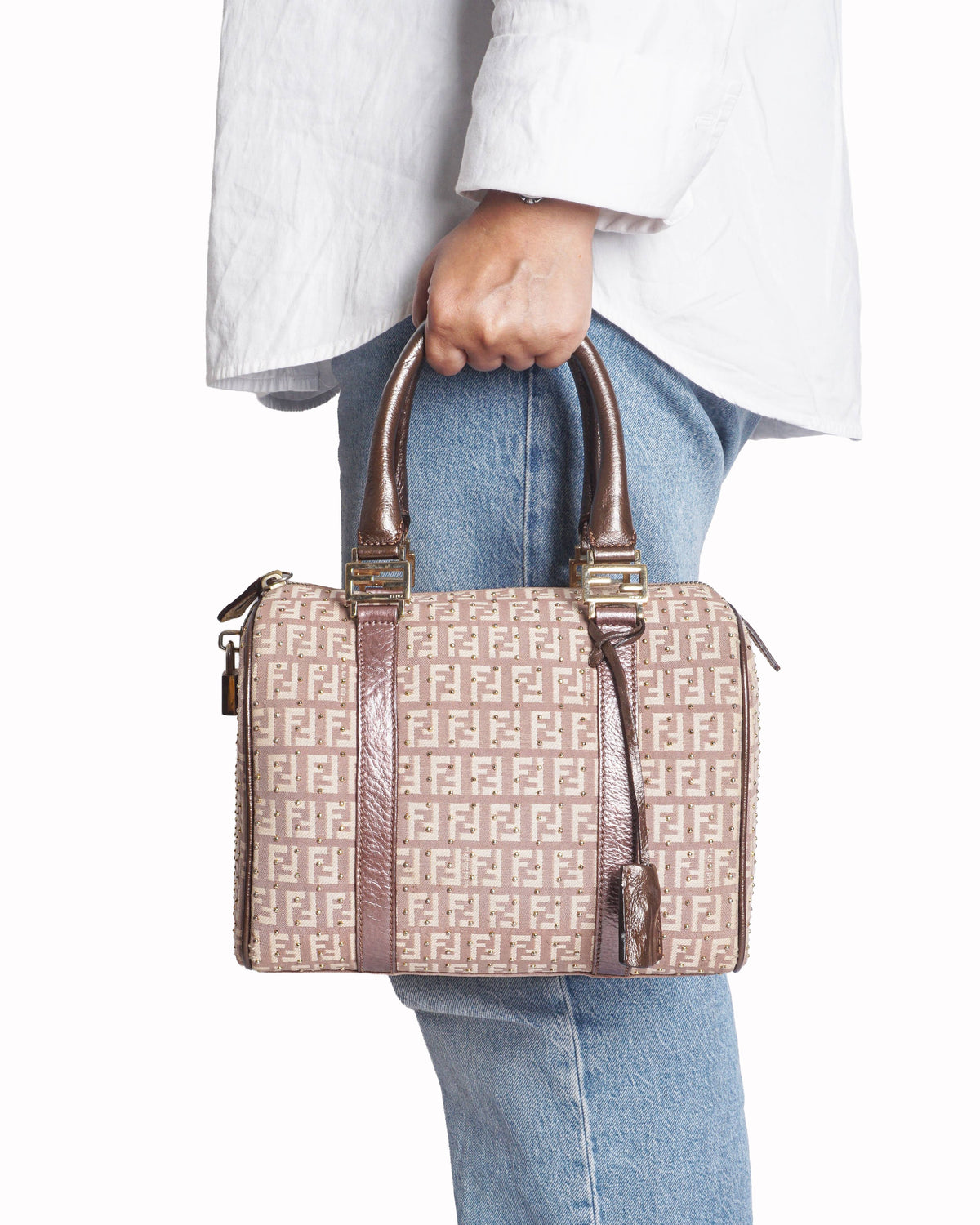 Fendi Forever Bauletto Zucchino Canvas Boston Bag