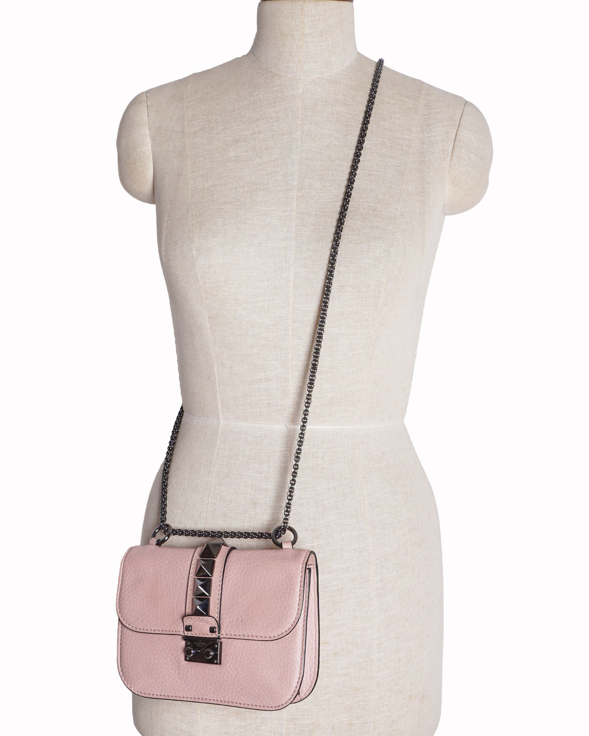 Valentino Dusty Pink Leather Rockstud Glam Lock Flap Bag