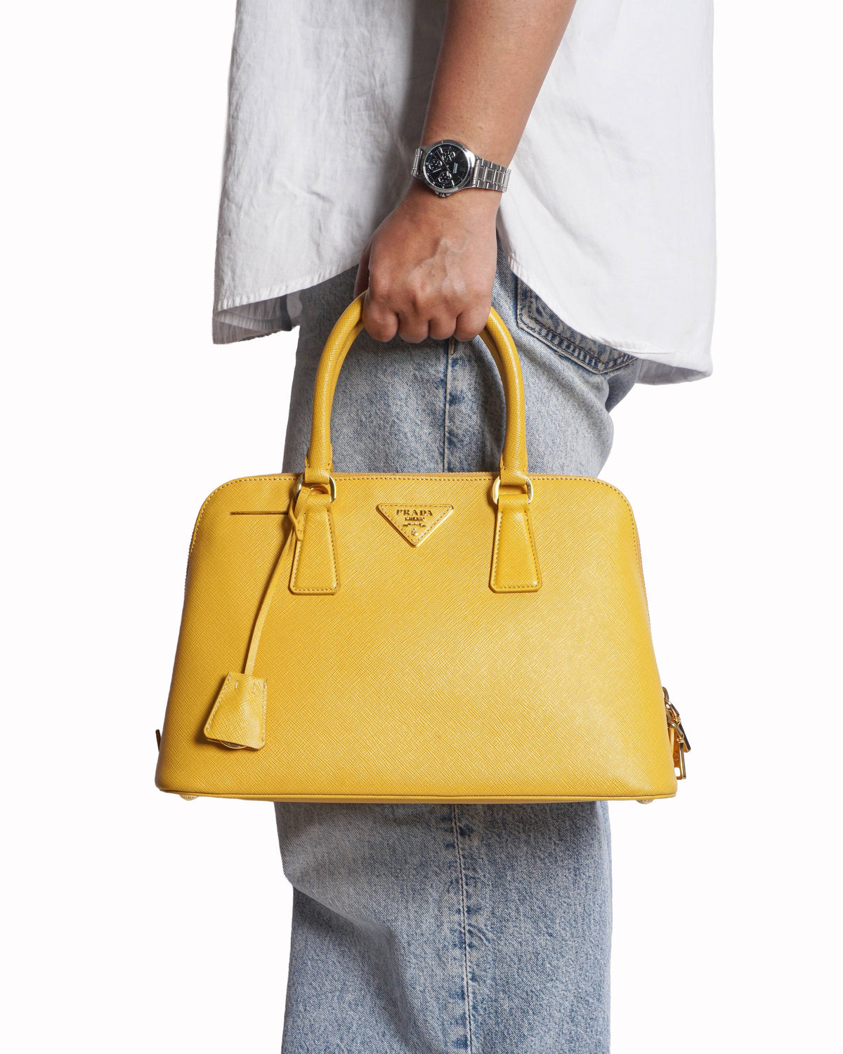 Prada Yellow Saffiano Leather Galleria Dome Tote Bag