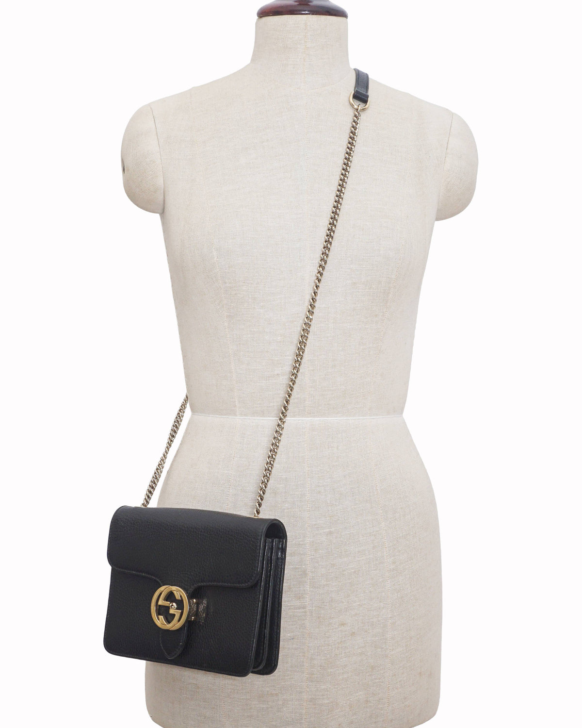Gucci Black Dollar Calfskin Interlocking G Flap Crossbody Bag