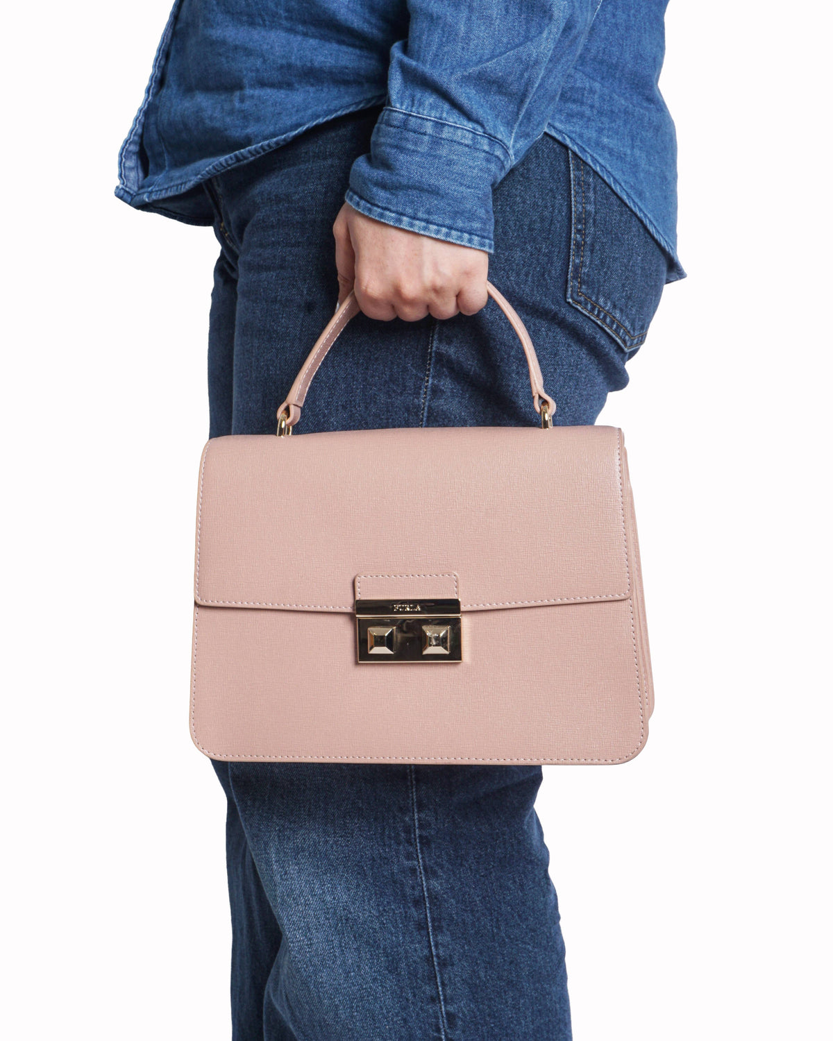 Furla Metropolis Beige Saffiano Leather Satchel