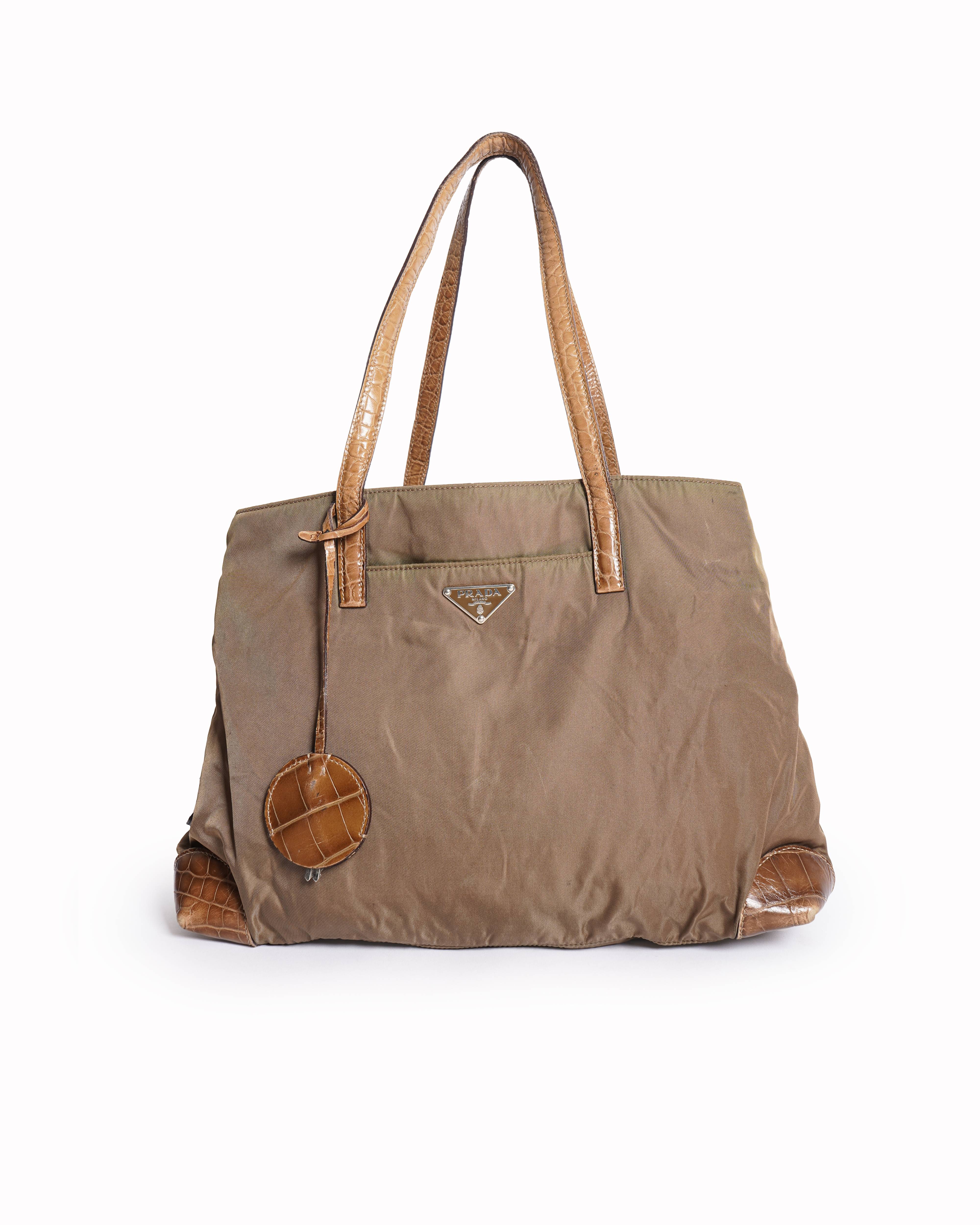 Prada Nylon Leather Tote Bag