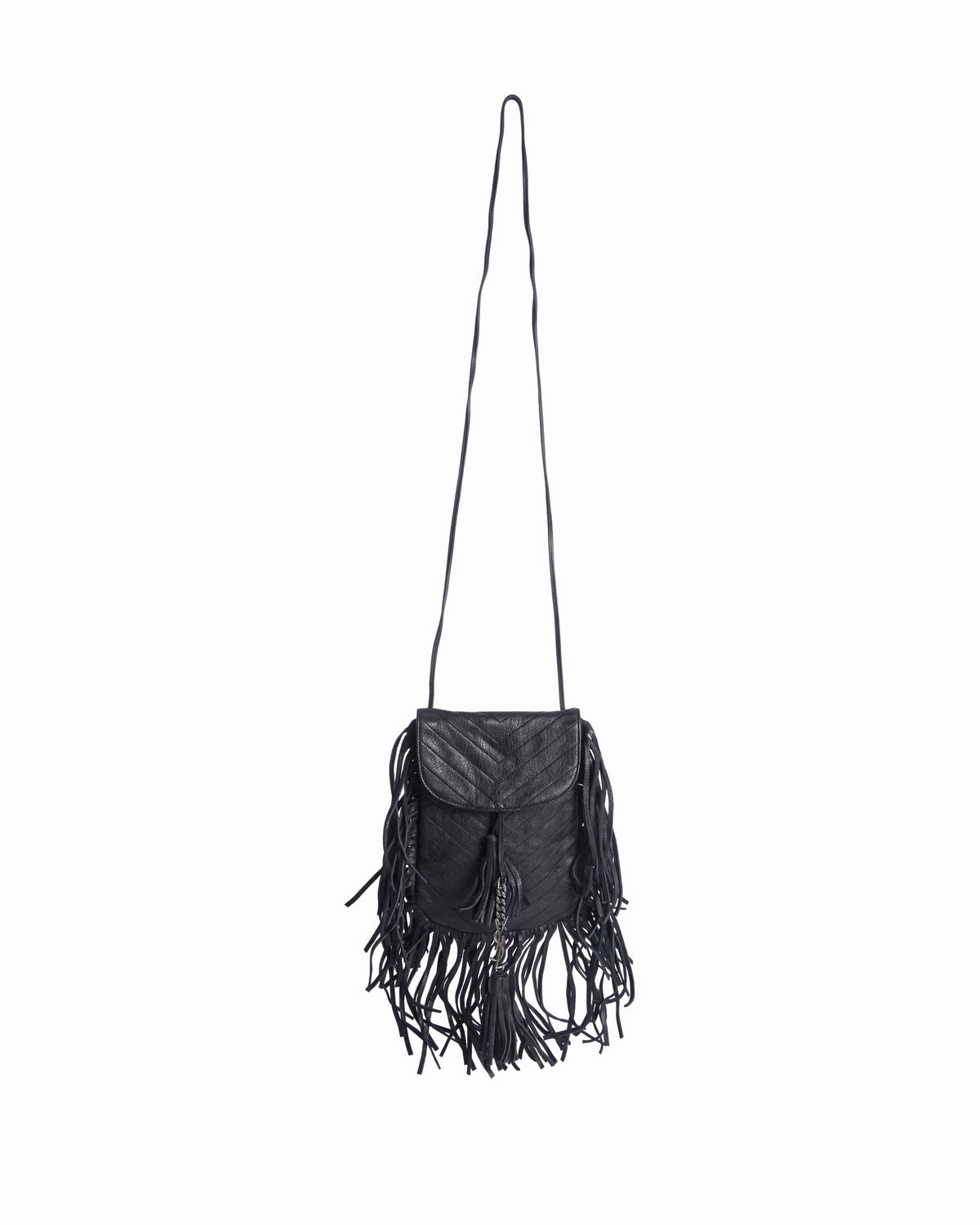 Saint Laurent Black Leather Fringe Small Anita Crossbody Bag