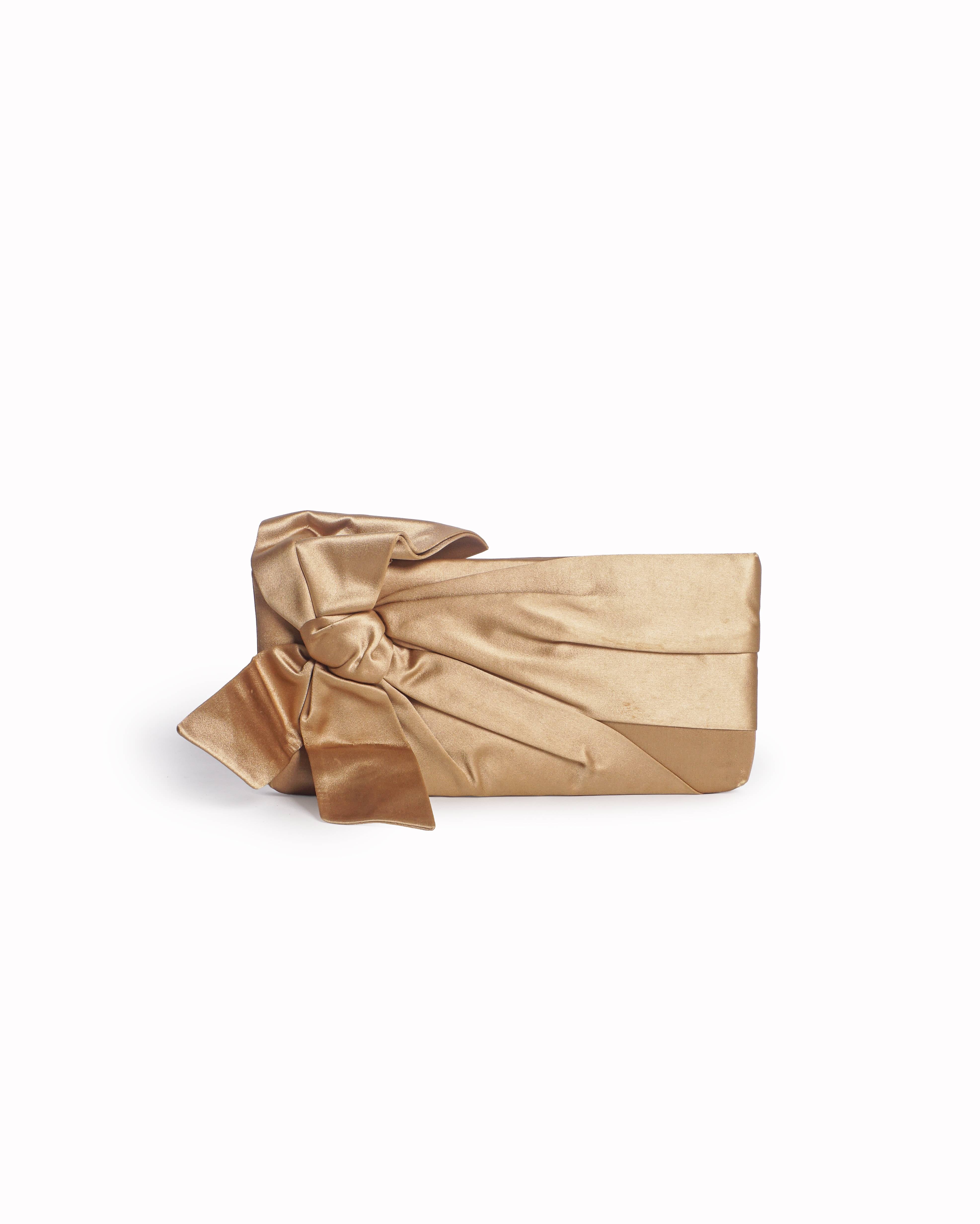 Valentino Garavani Gold Satin Oversized Bow Clutch