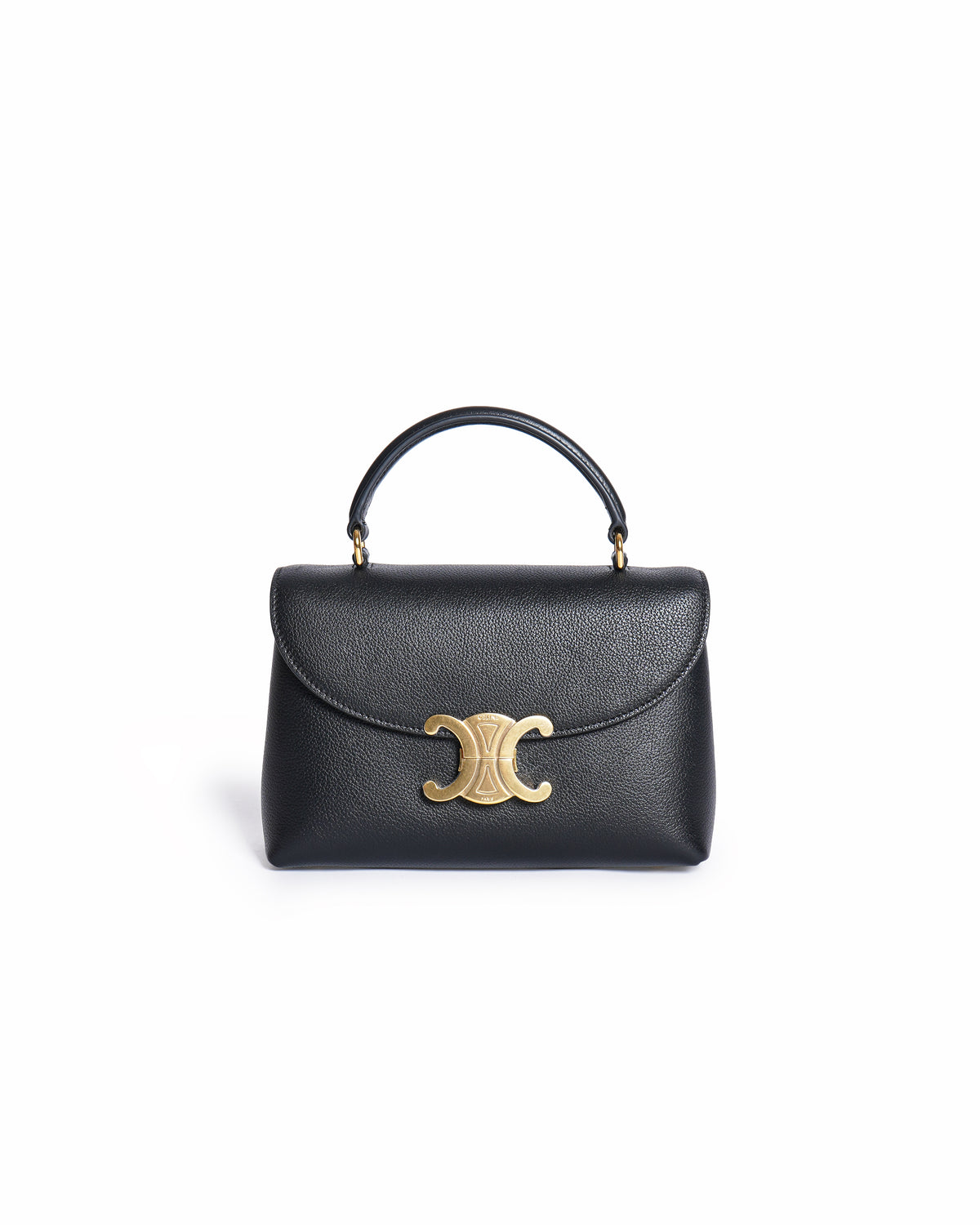 Celine Black Triomphe Grained Calfskin Top Handle Bag