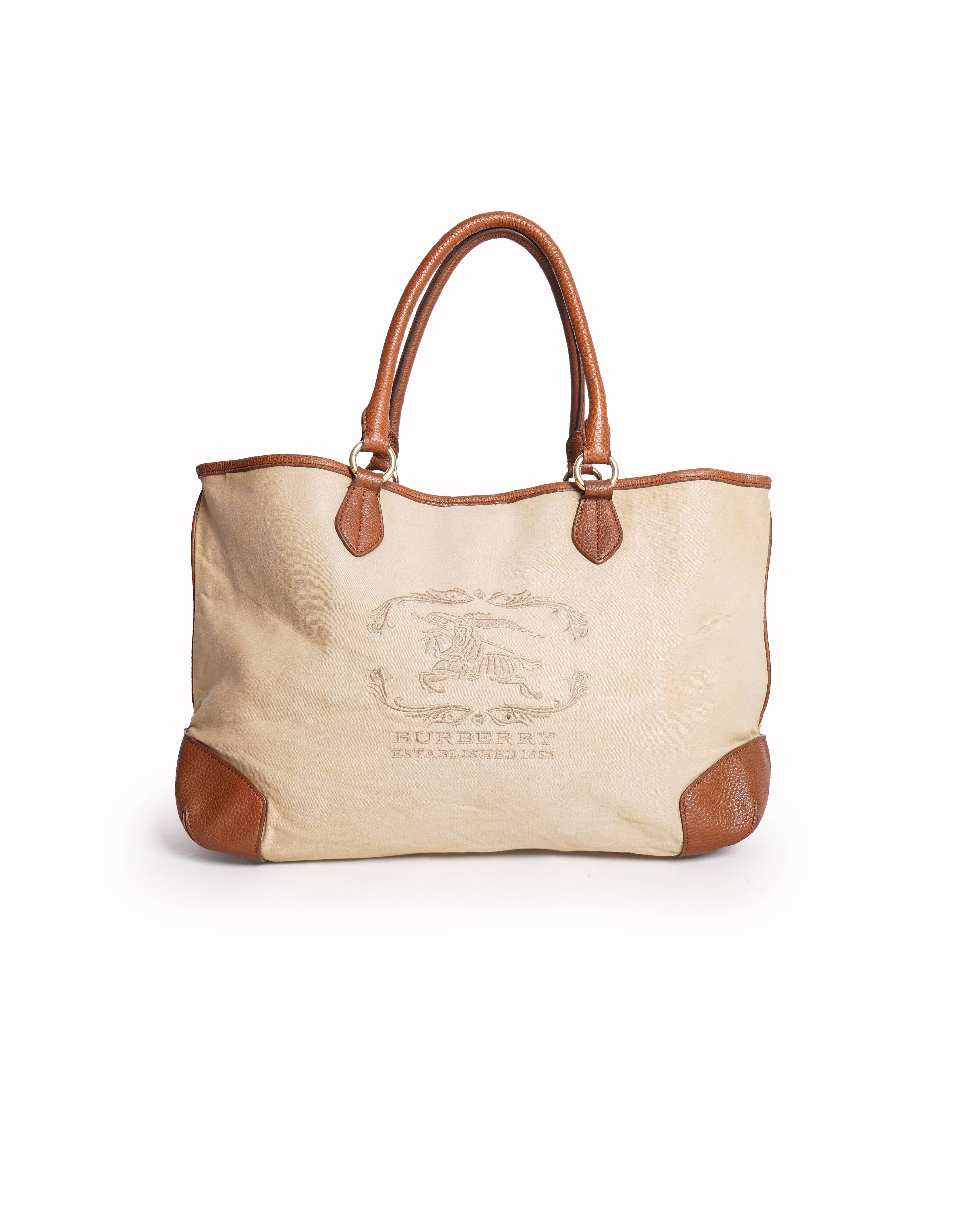 Burberry Brown Nylon Tote Bag Beige Dark brown