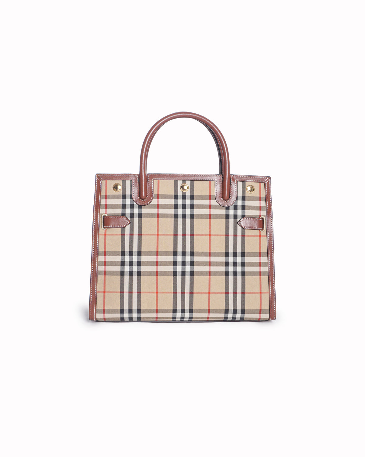 Burberry Vintage Check Canvas & Brown Leather Small Title Tote