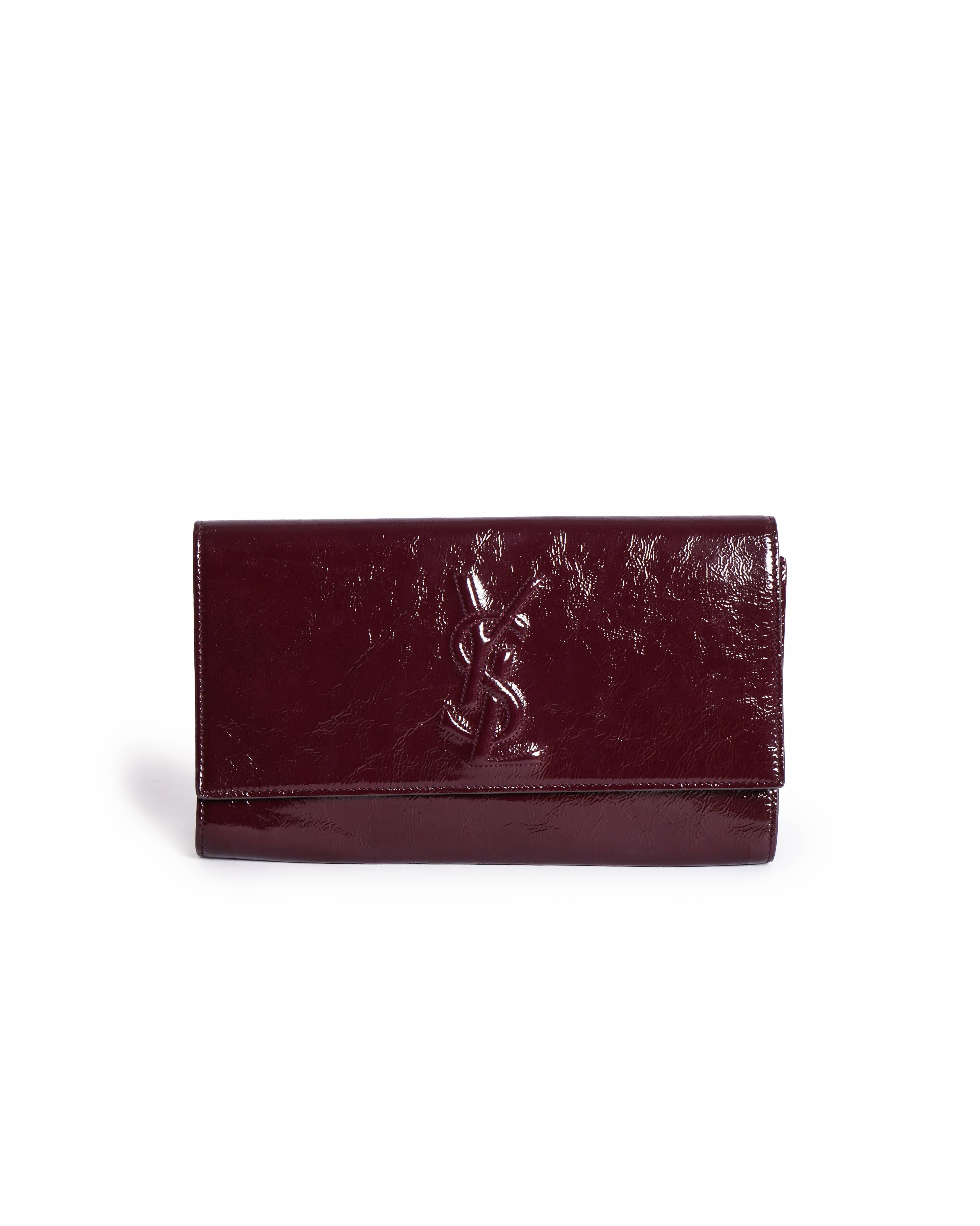 Yves Saint Laurent aged leather clutch In burgundy