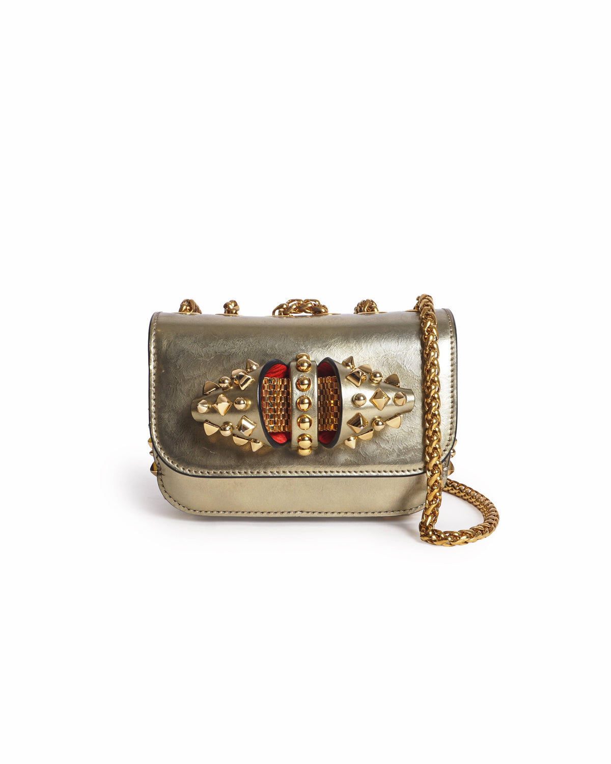 Christian Louboutin Metallic Gold Leather Sweet Charity Mini Spiked