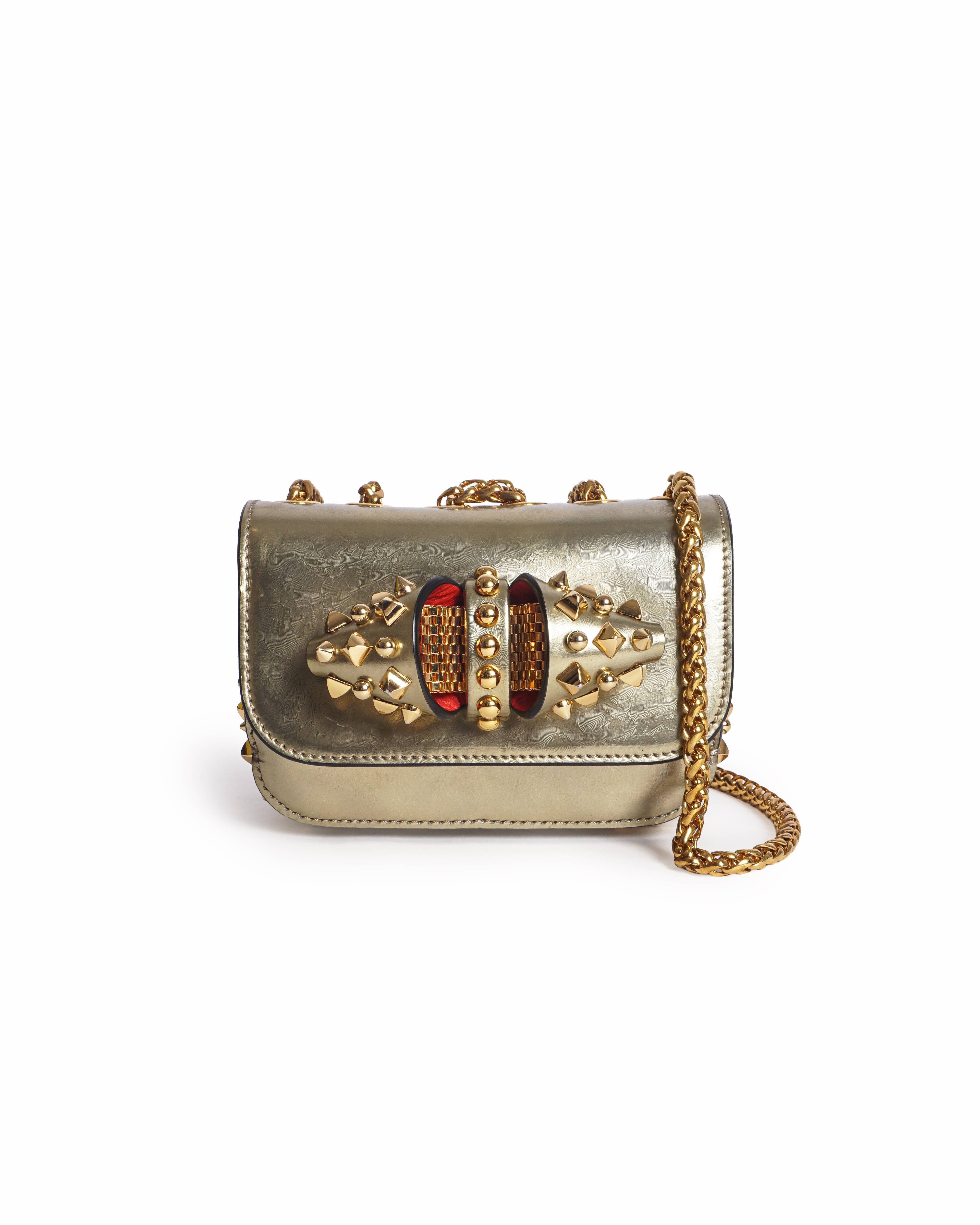 Christian Louboutin Metallic Gold Leather Sweet Charity Mini Spiked