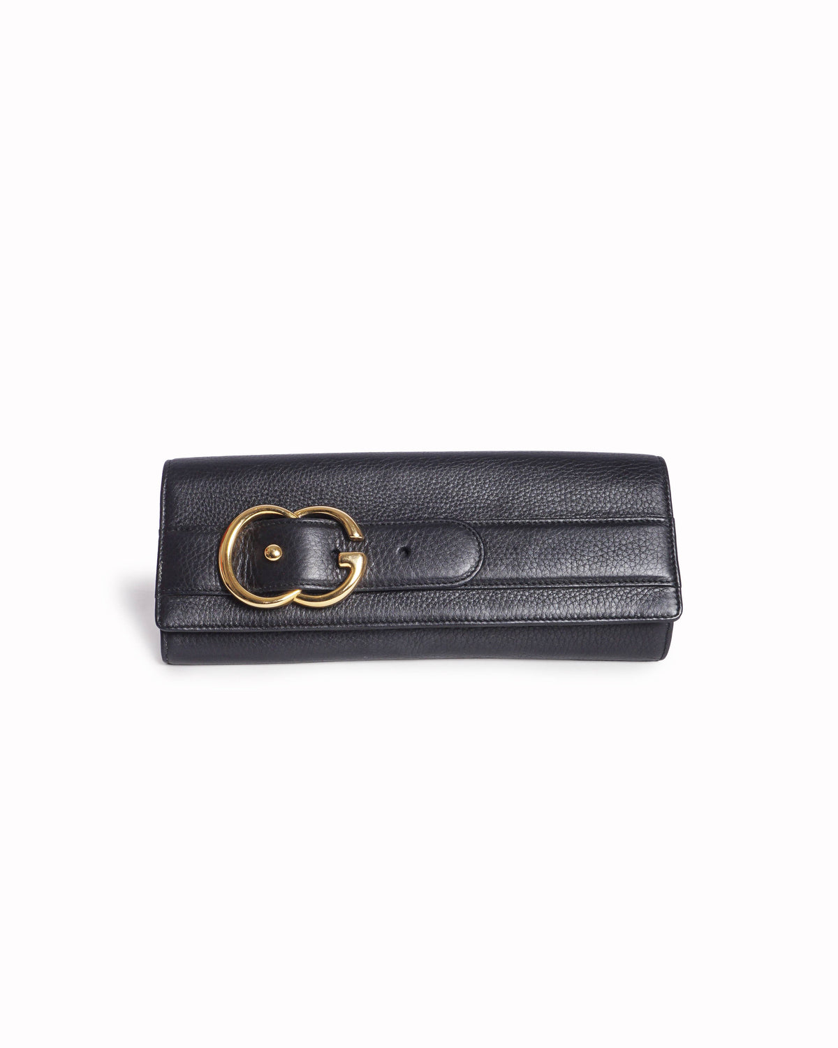 Gucci Black Pebbled Leather Interlocking G Buckle Clutch