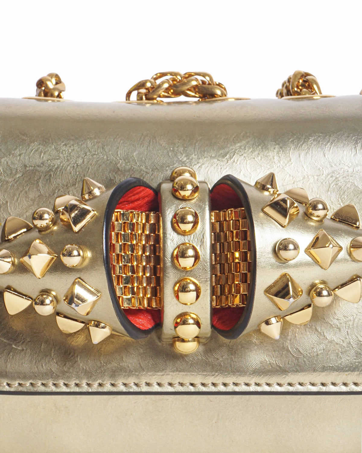 Christian Louboutin Metallic Gold Leather Sweet Charity Mini Spiked