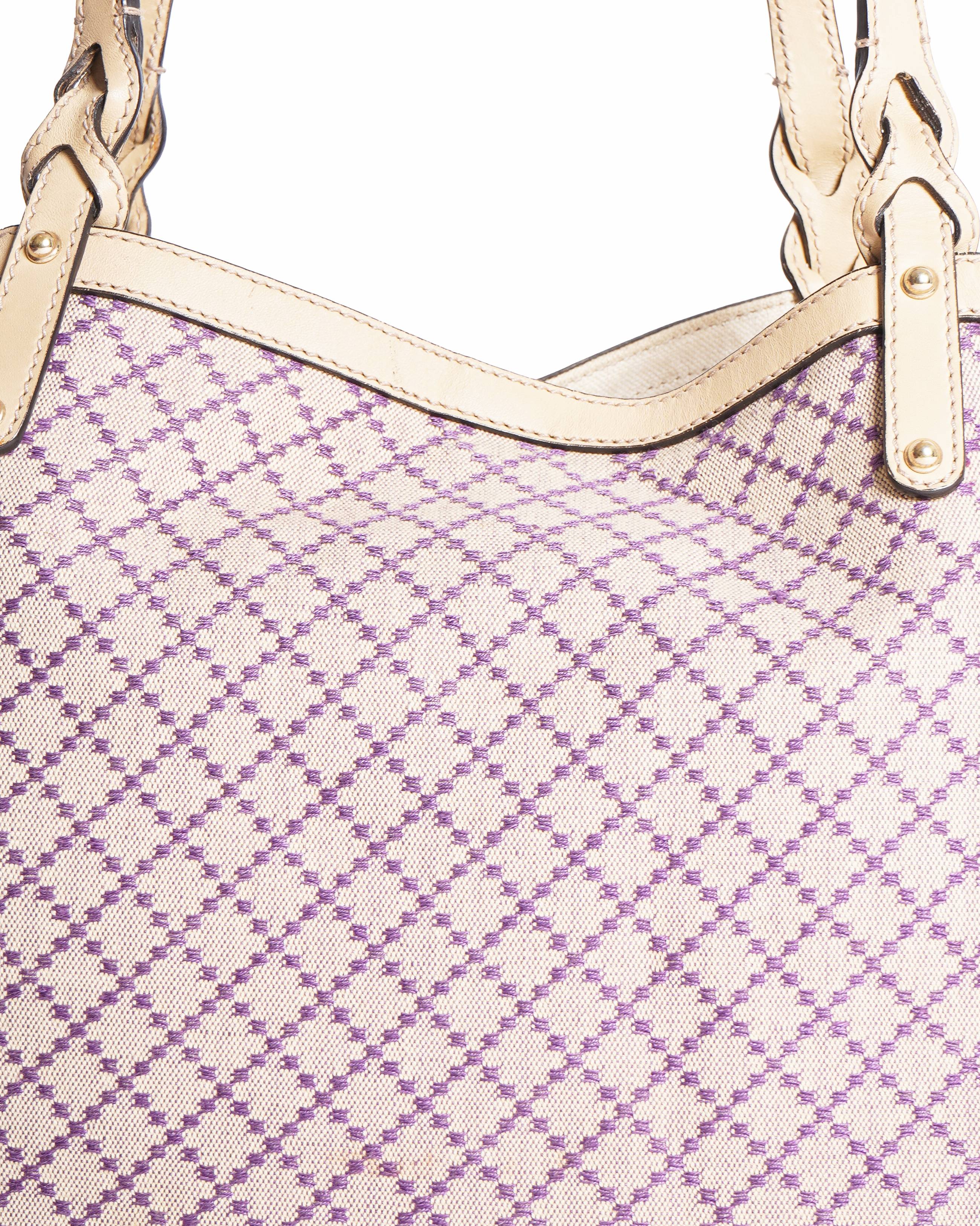 Gucci 
Beige/Purple Diamante Canvas Craft Original Tote Bag