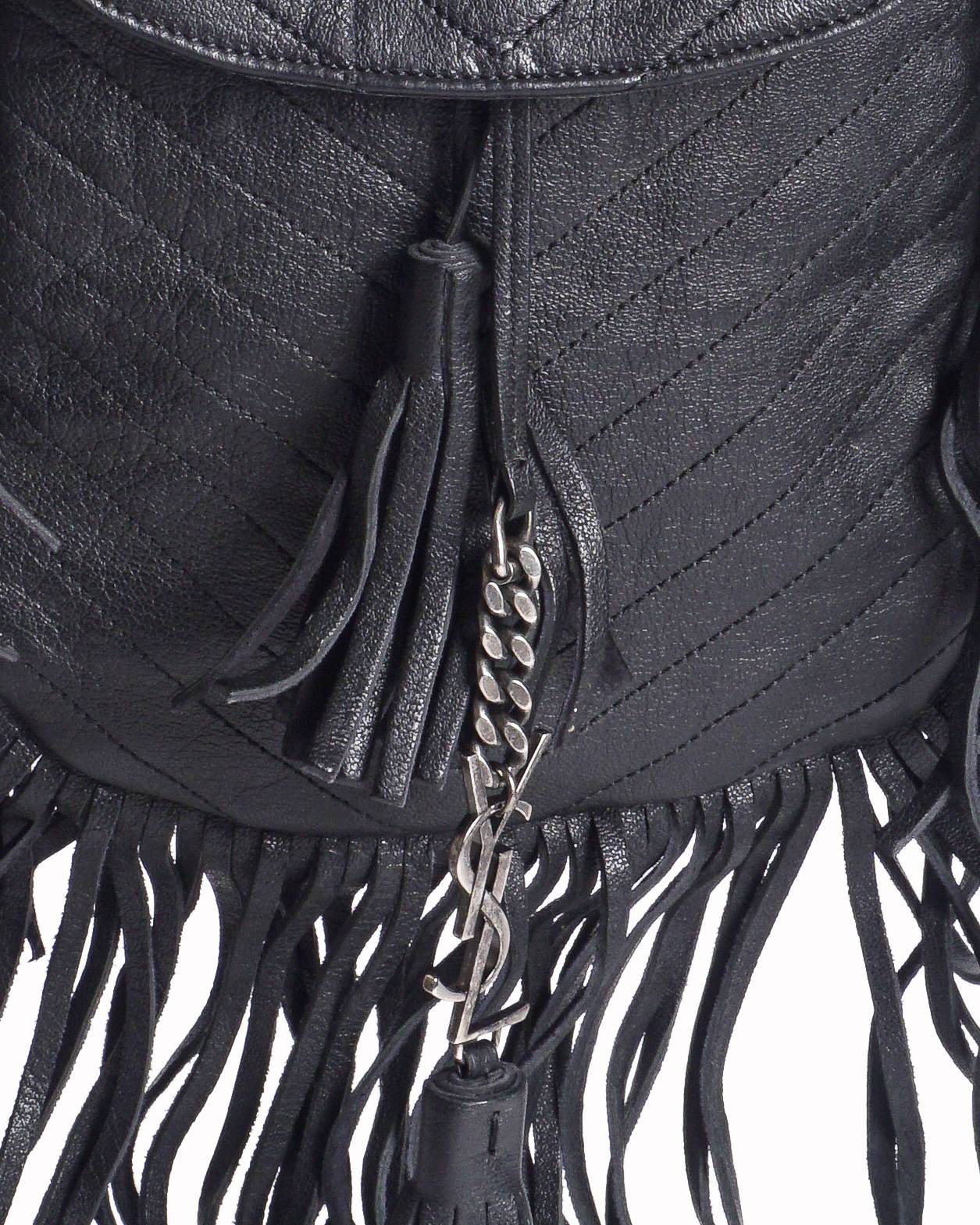 Saint Laurent Black Leather Fringe Small Anita Crossbody Bag