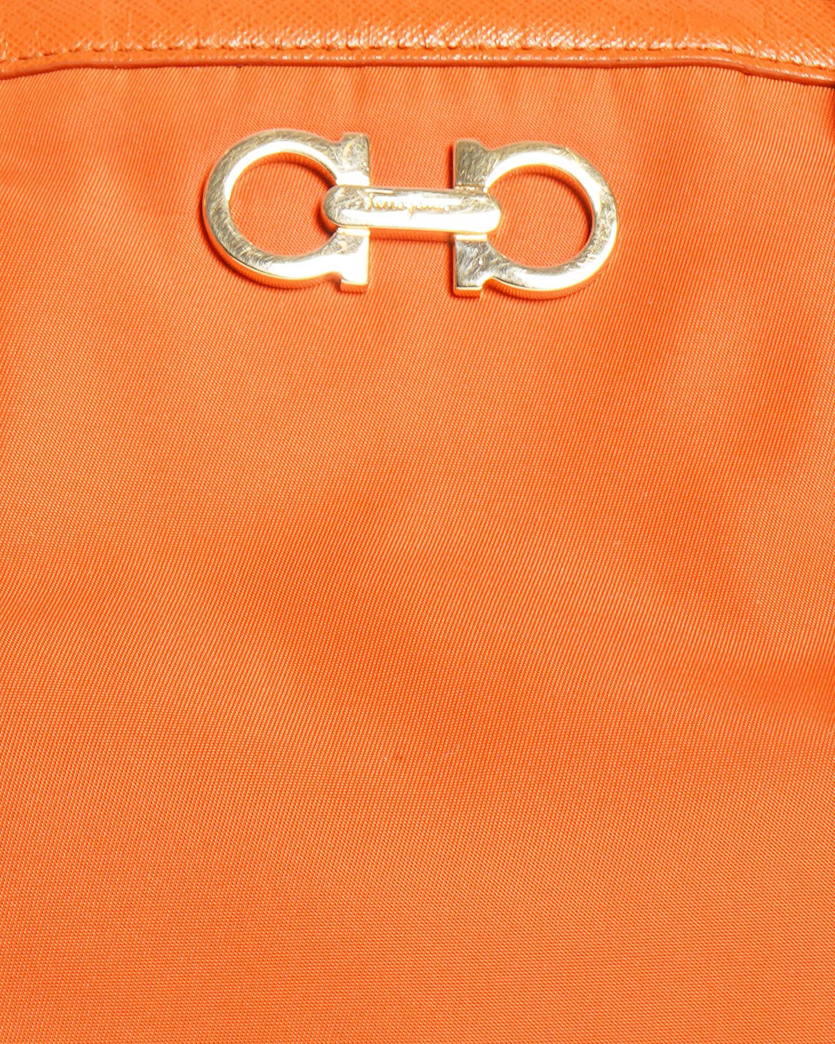 Salvatore Ferragamo orange nylon leather gancini tote bag