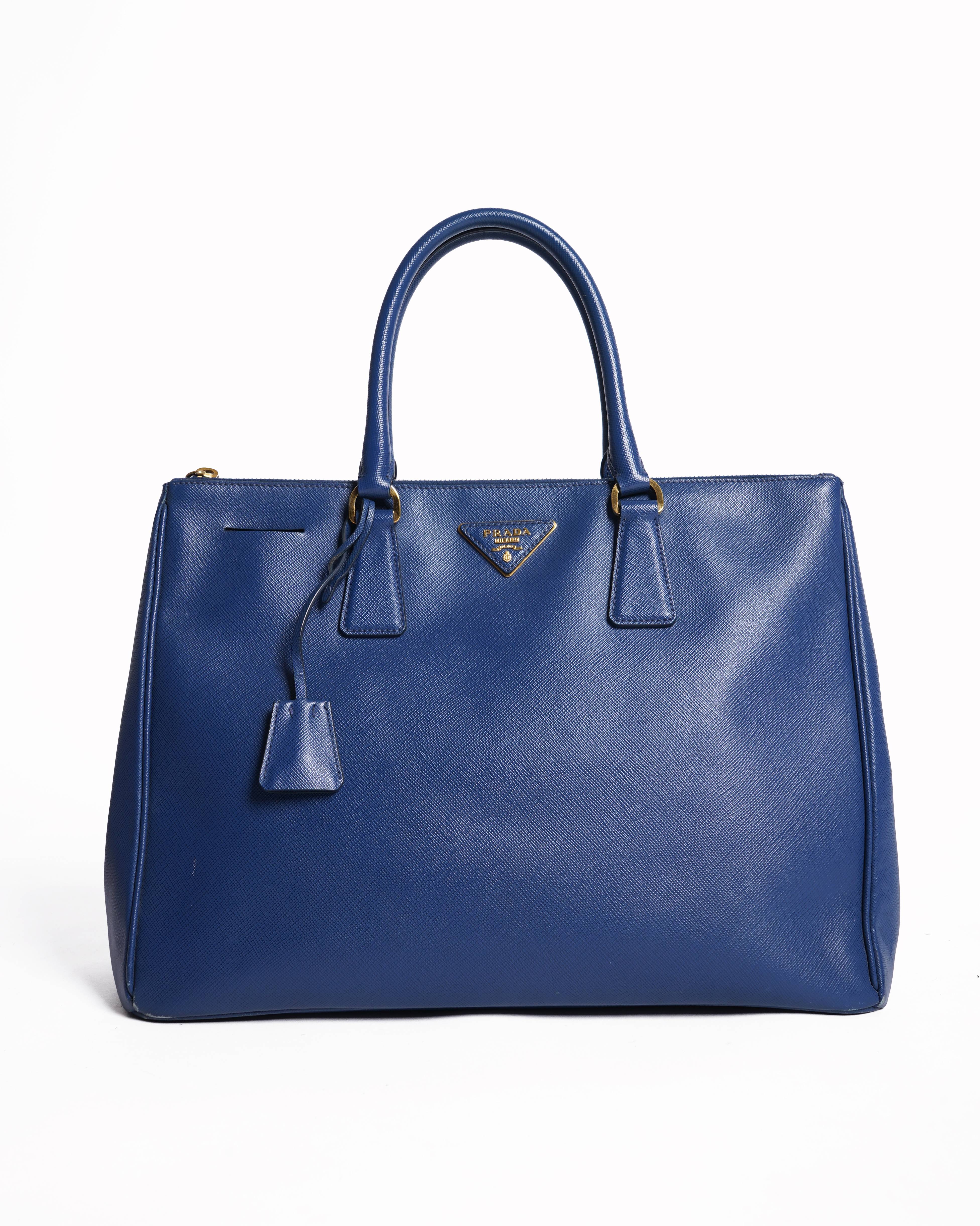 Prada Blue Saffiano Lux Leather Small Promenade Bag