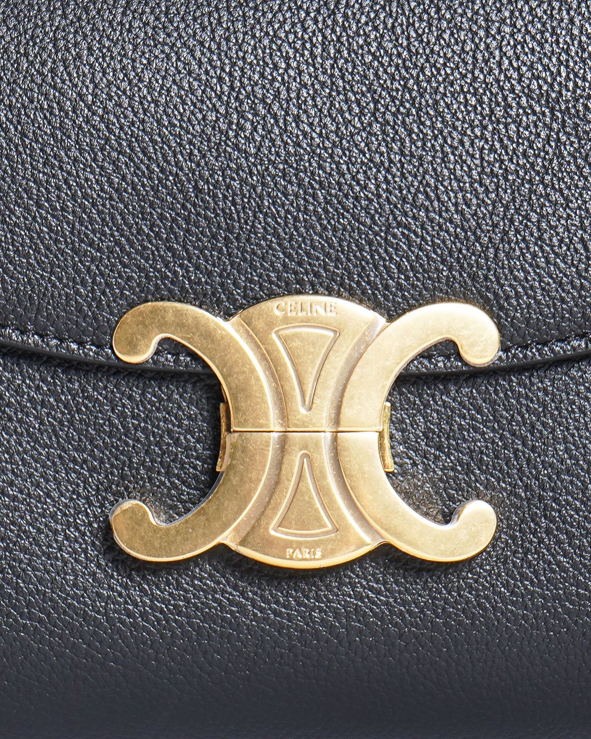 Celine Black Triomphe Grained Calfskin Top Handle Bag
