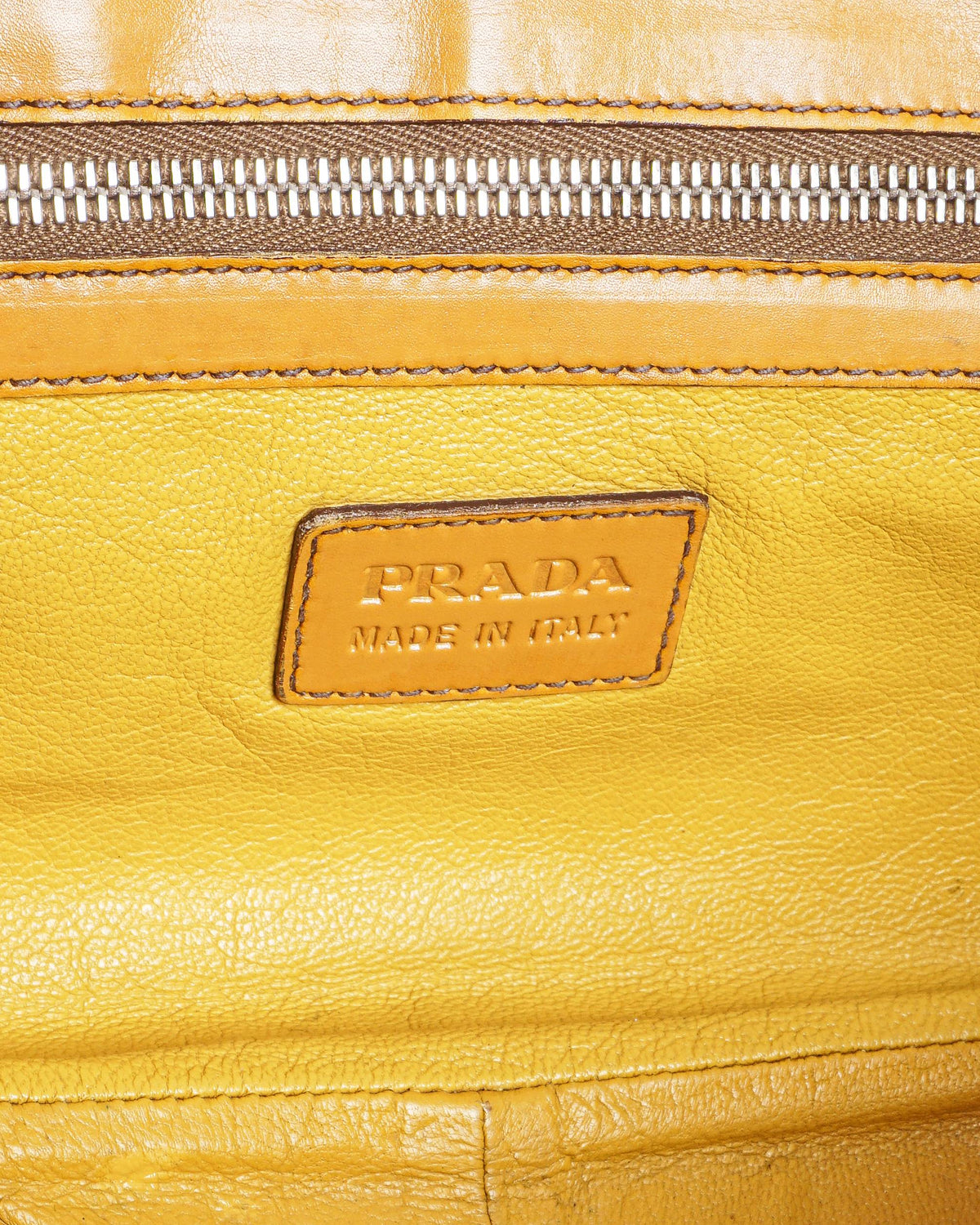 Prada Mustard Yellow Vitello Leather Buckle Shoulder Bag