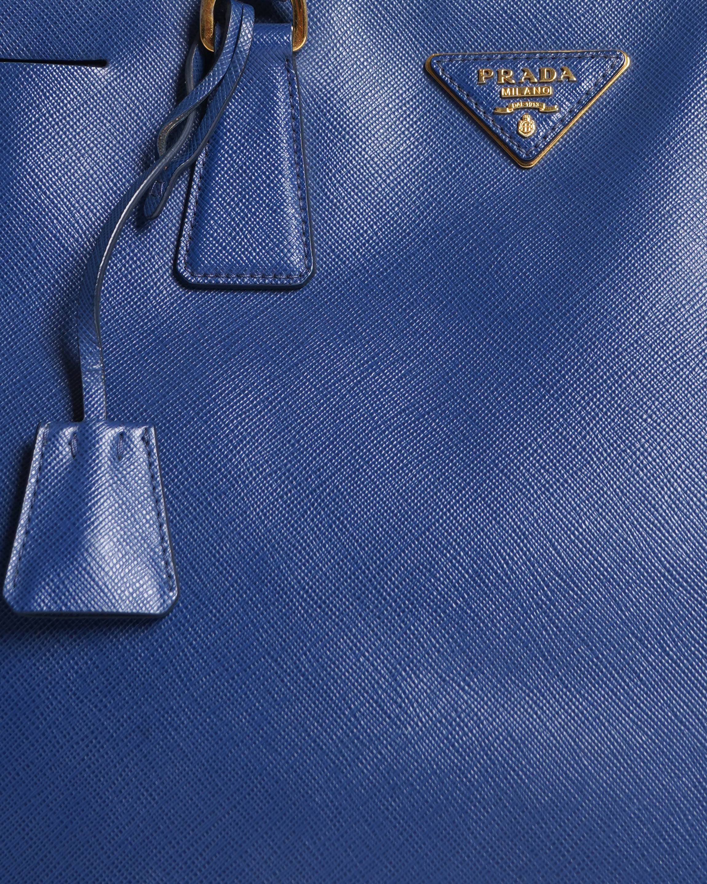 Prada Blue Saffiano Lux Leather Small Promenade Bag