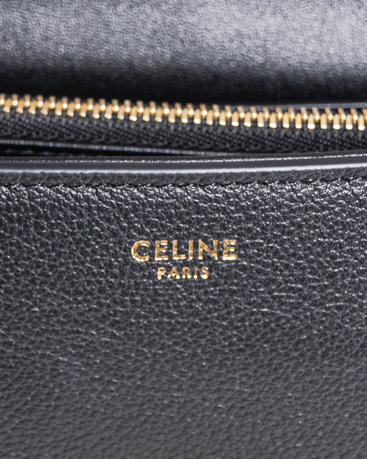 Celine Black Triomphe Grained Calfskin Top Handle Bag