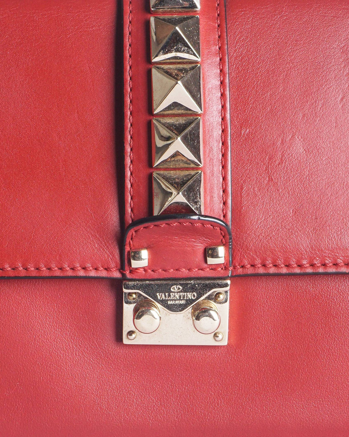 Valentino Garavani Red Leather Medium Glam Lock Bag
