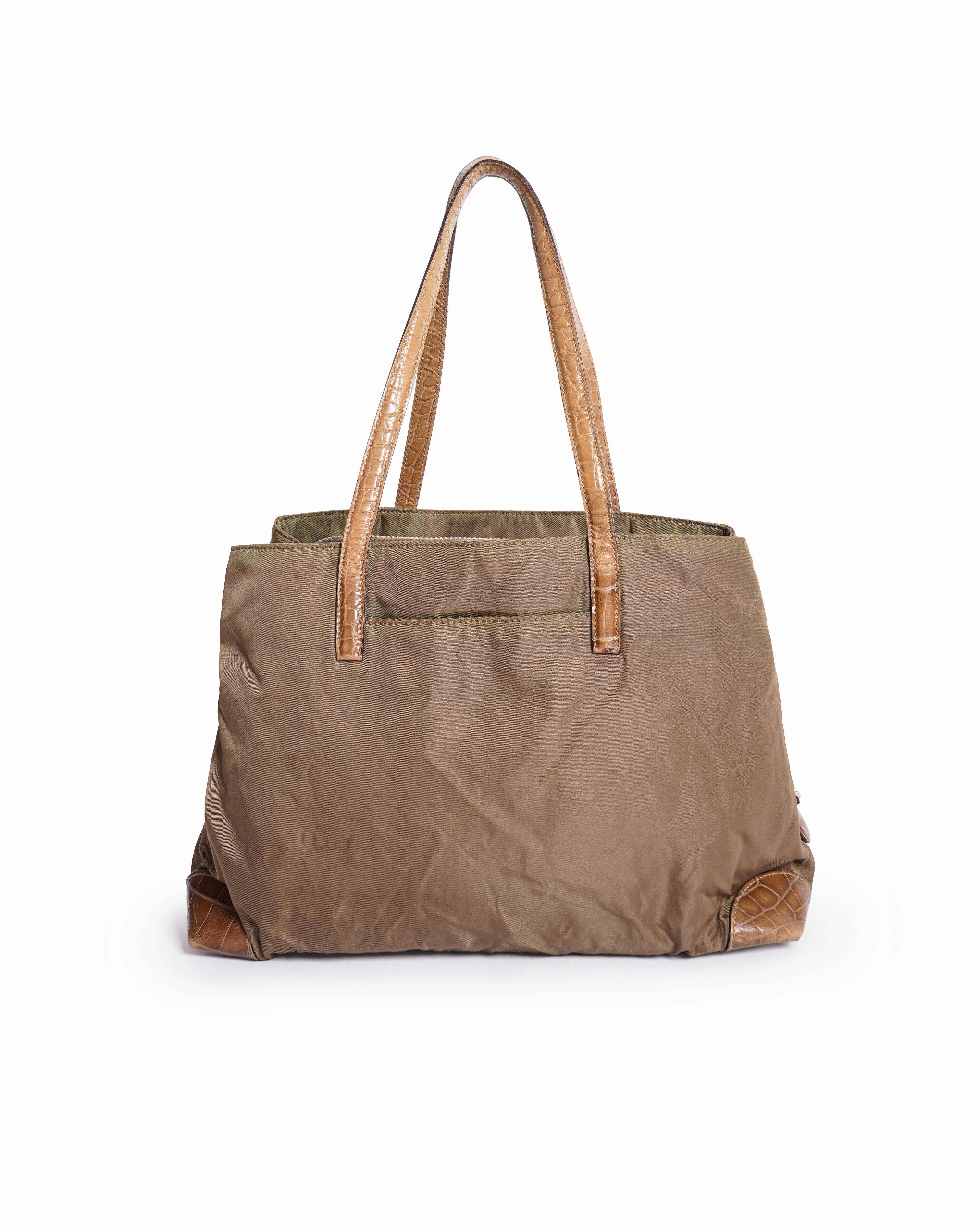 Prada Nylon Leather Tote Bag