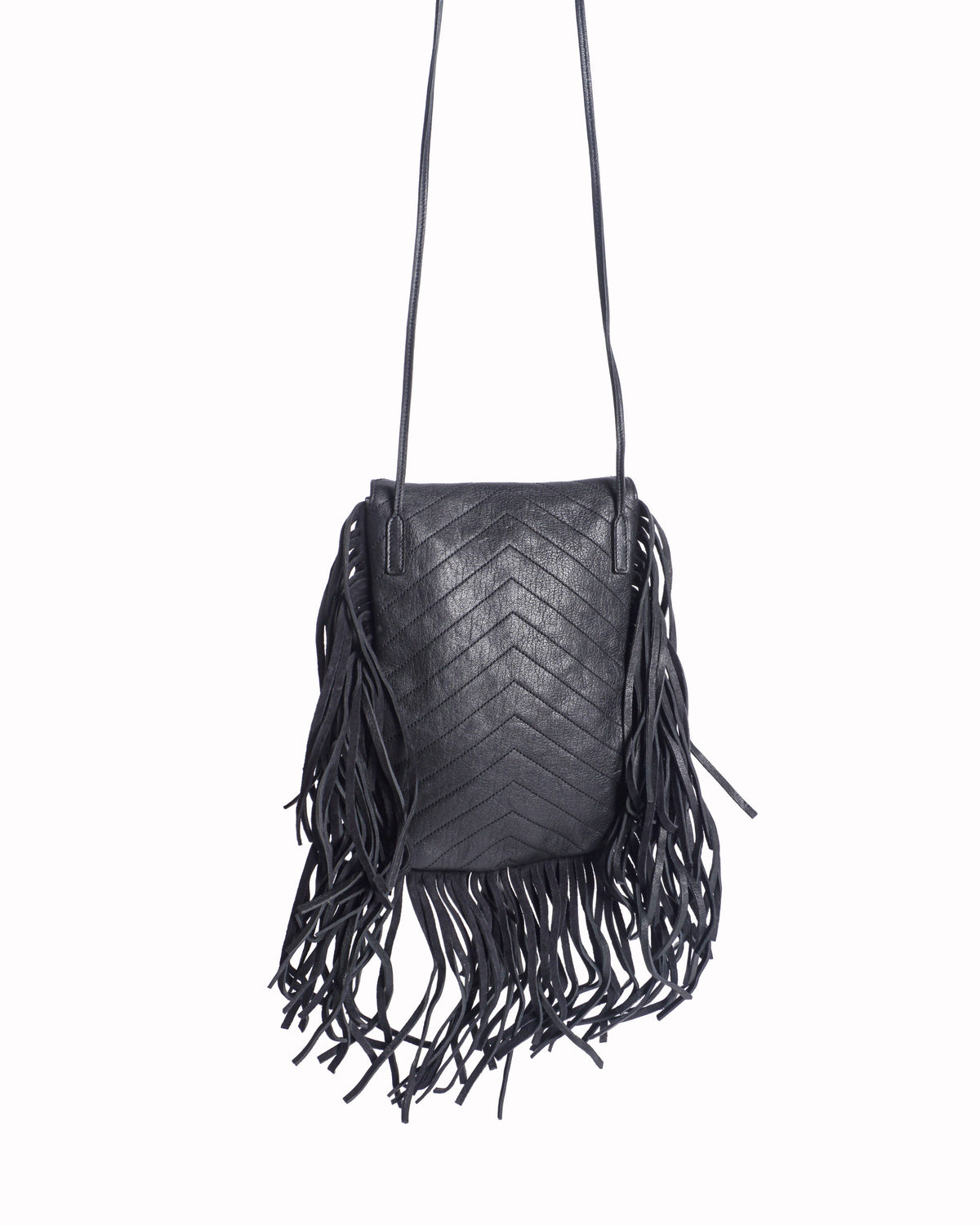 Saint Laurent Black Leather Fringe Small Anita Crossbody Bag