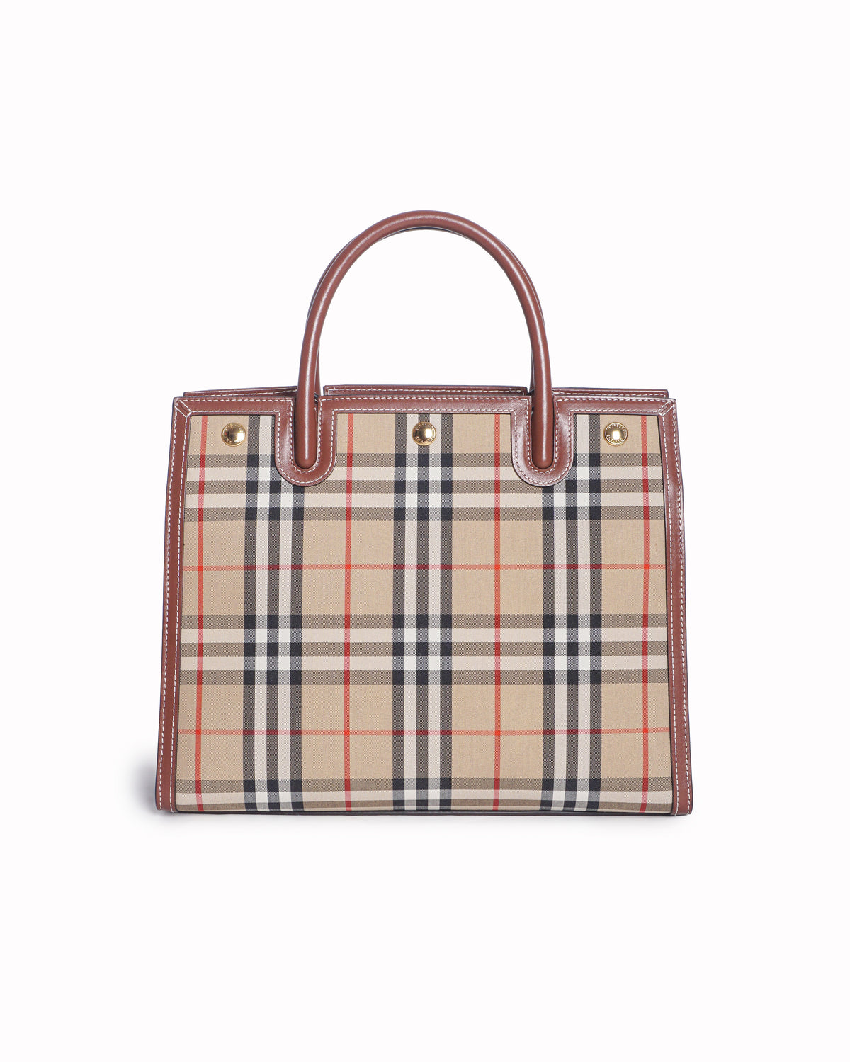 Burberry Vintage Check Canvas & Brown Leather Small Title Tote