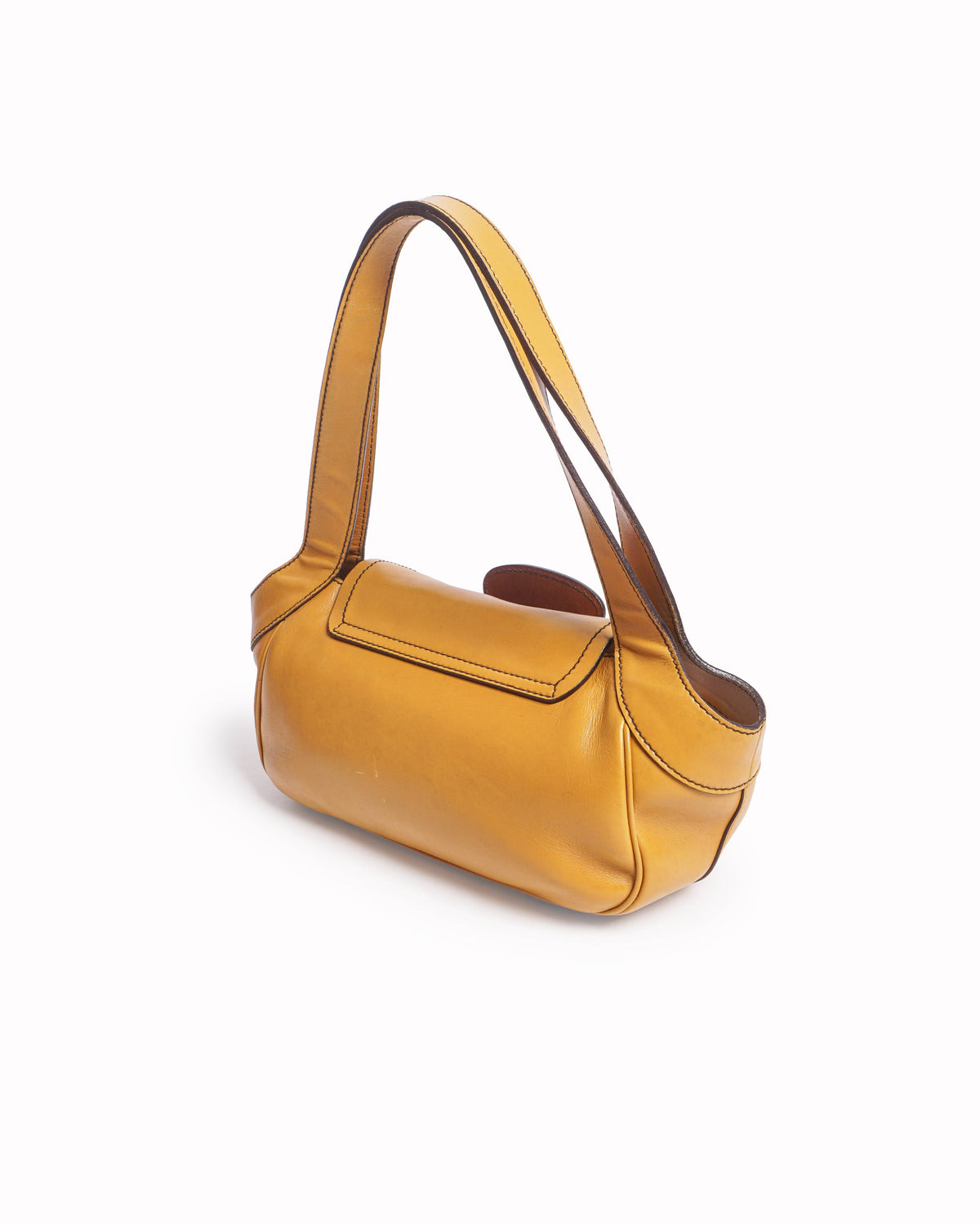 Prada Mustard Yellow Vitello Leather Buckle Shoulder Bag