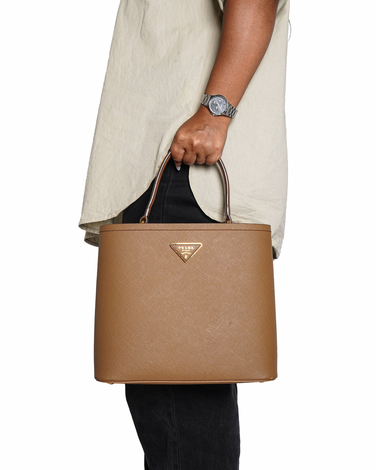 Prada Panier Saffiano Leather 2-Way Bucket Handbag