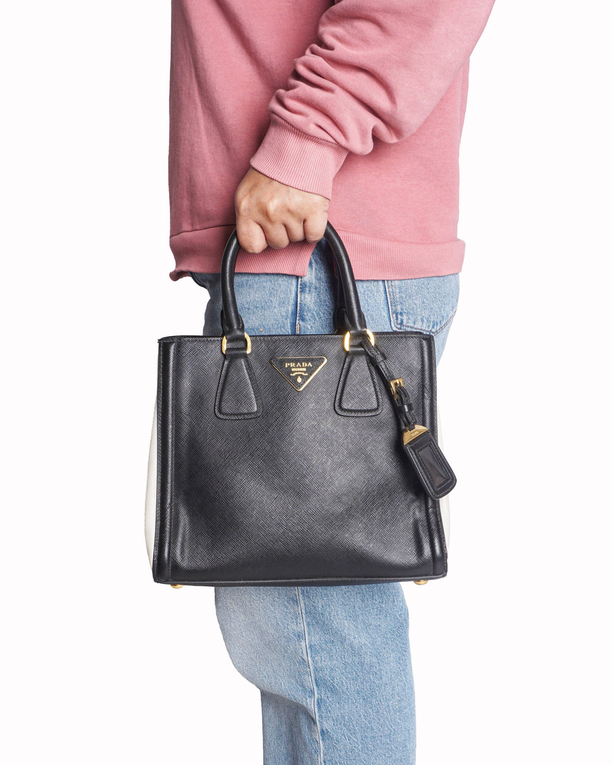 Prada Black & White Saffiano Leather Galleria Tote