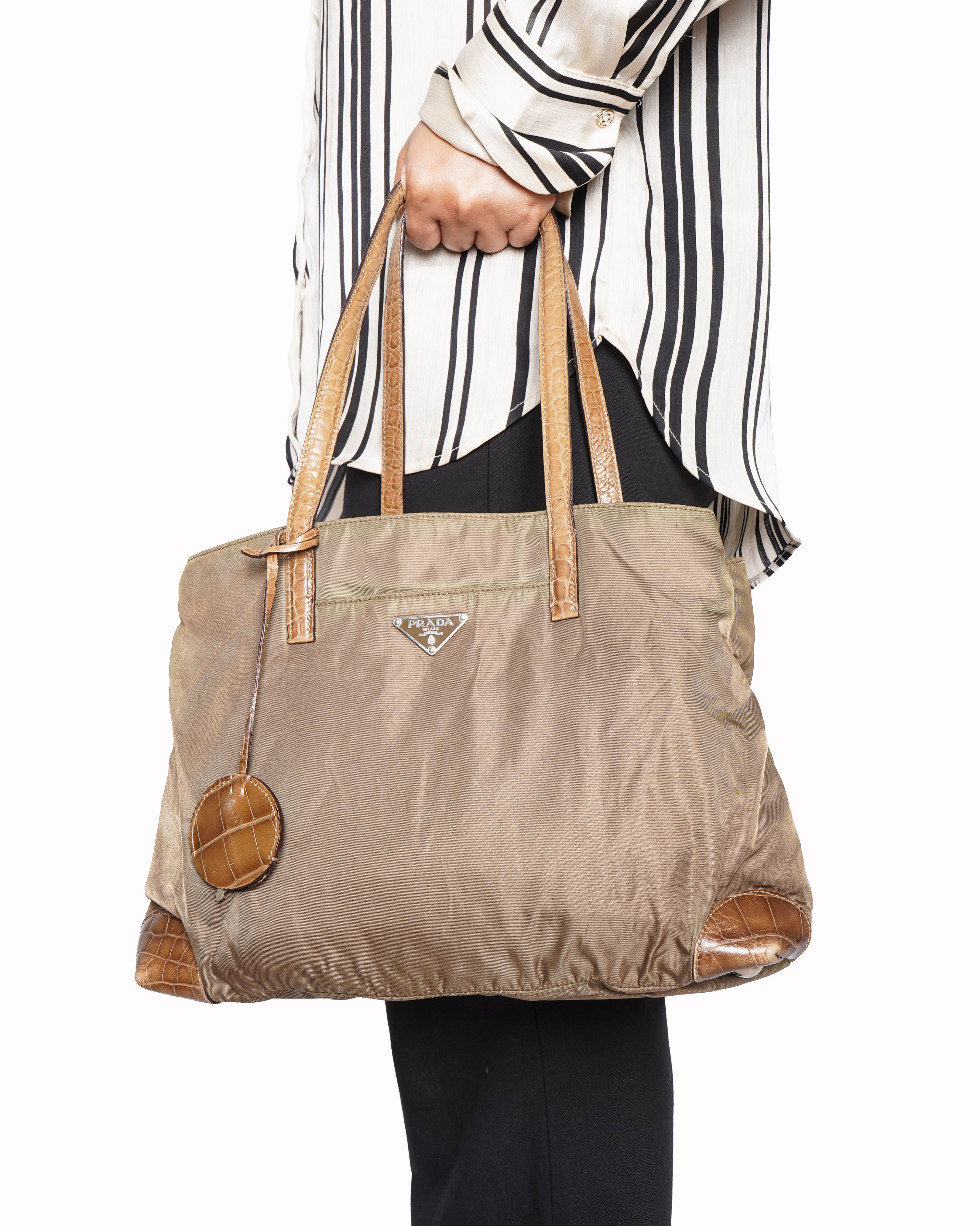 Prada Nylon Leather Tote Bag