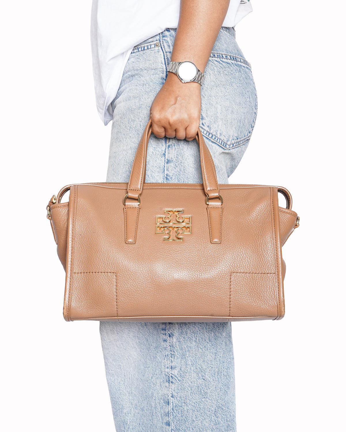 Tory Burch Britten Pebbled Leather Satchel Bag