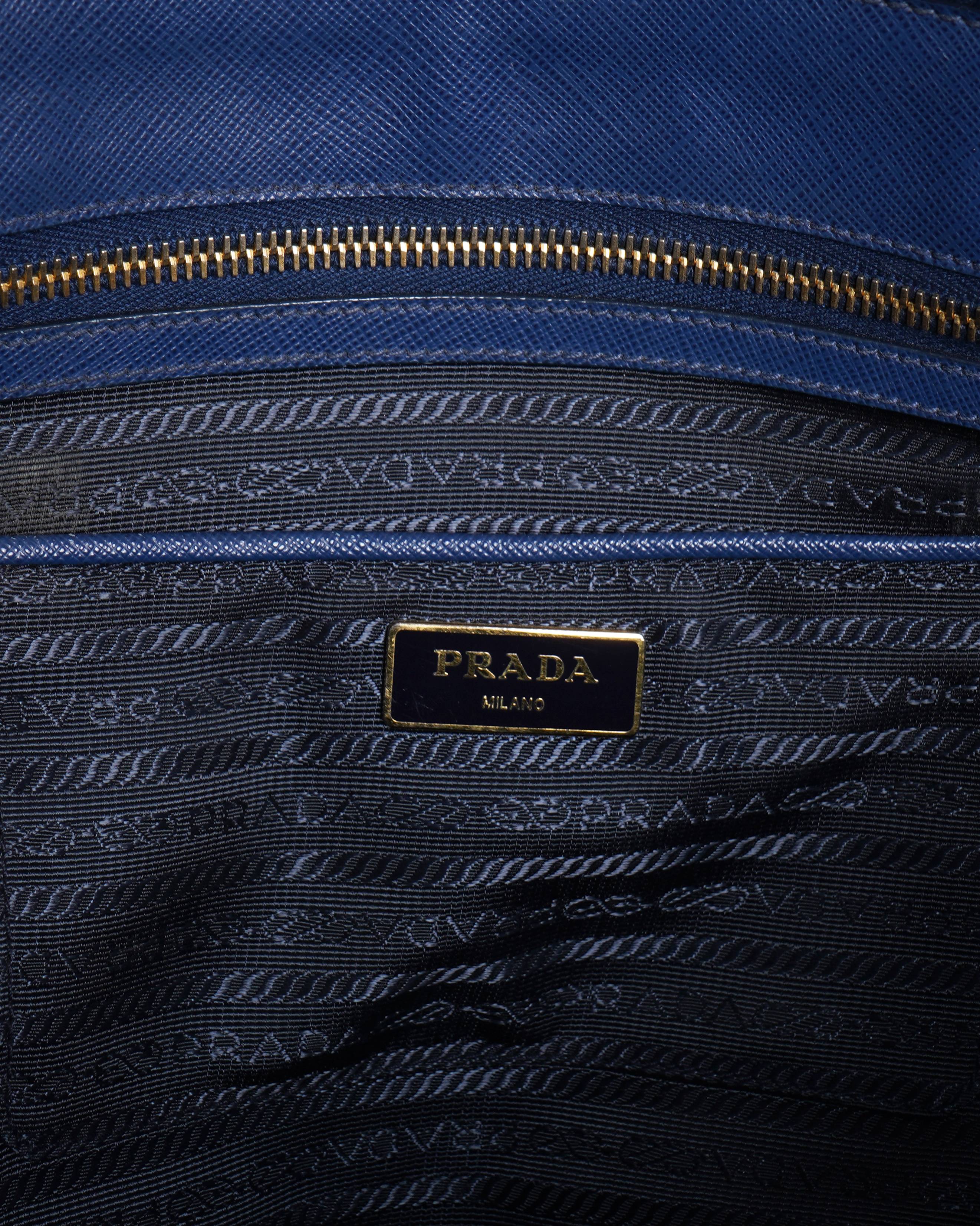 Prada Blue Saffiano Lux Leather Small Promenade Bag