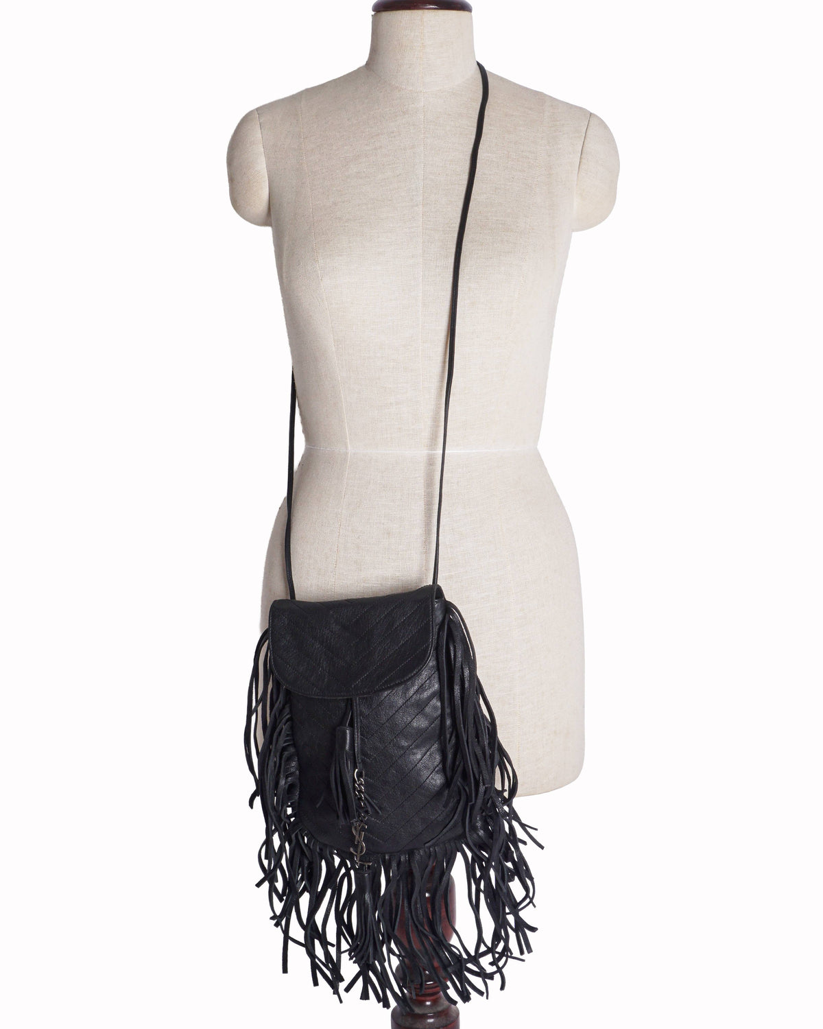 Saint Laurent Black Leather Fringe Small Anita Crossbody Bag