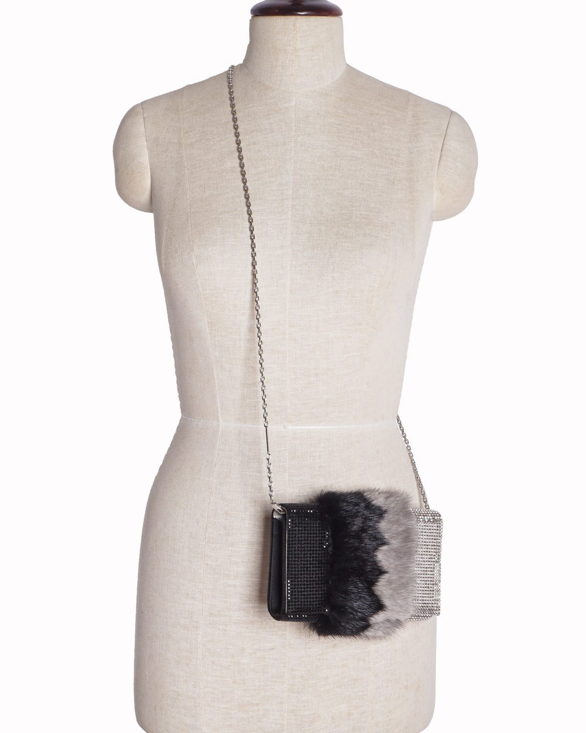 René Caovilla Fur Jeweled Evening Clutch