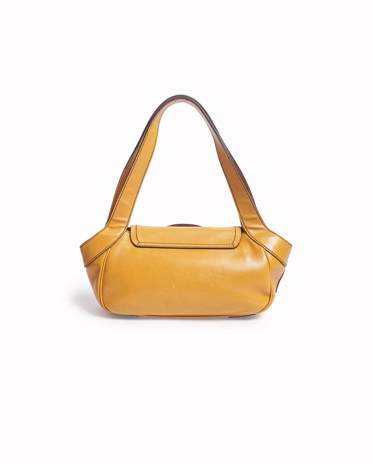 Prada Mustard Yellow Vitello Leather Buckle Shoulder Bag