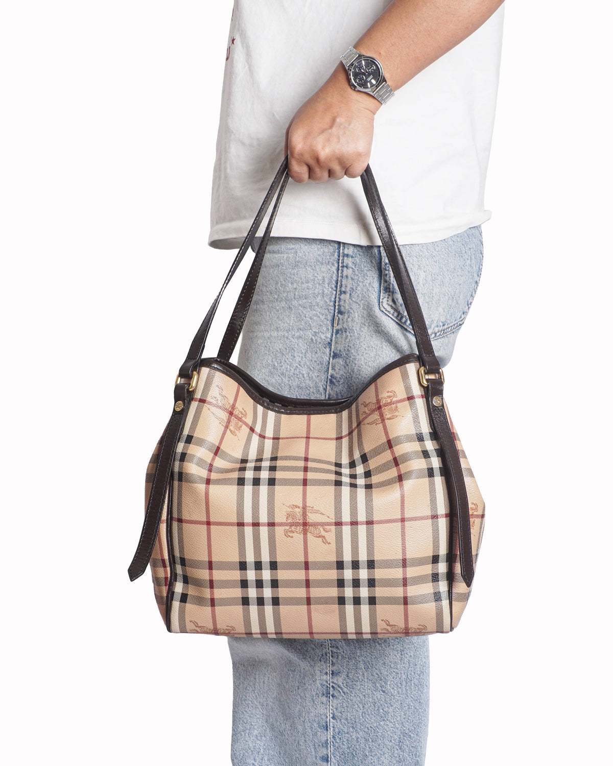Burberry Brown Haymarket Check Canterbury Tote Bag with Pouch