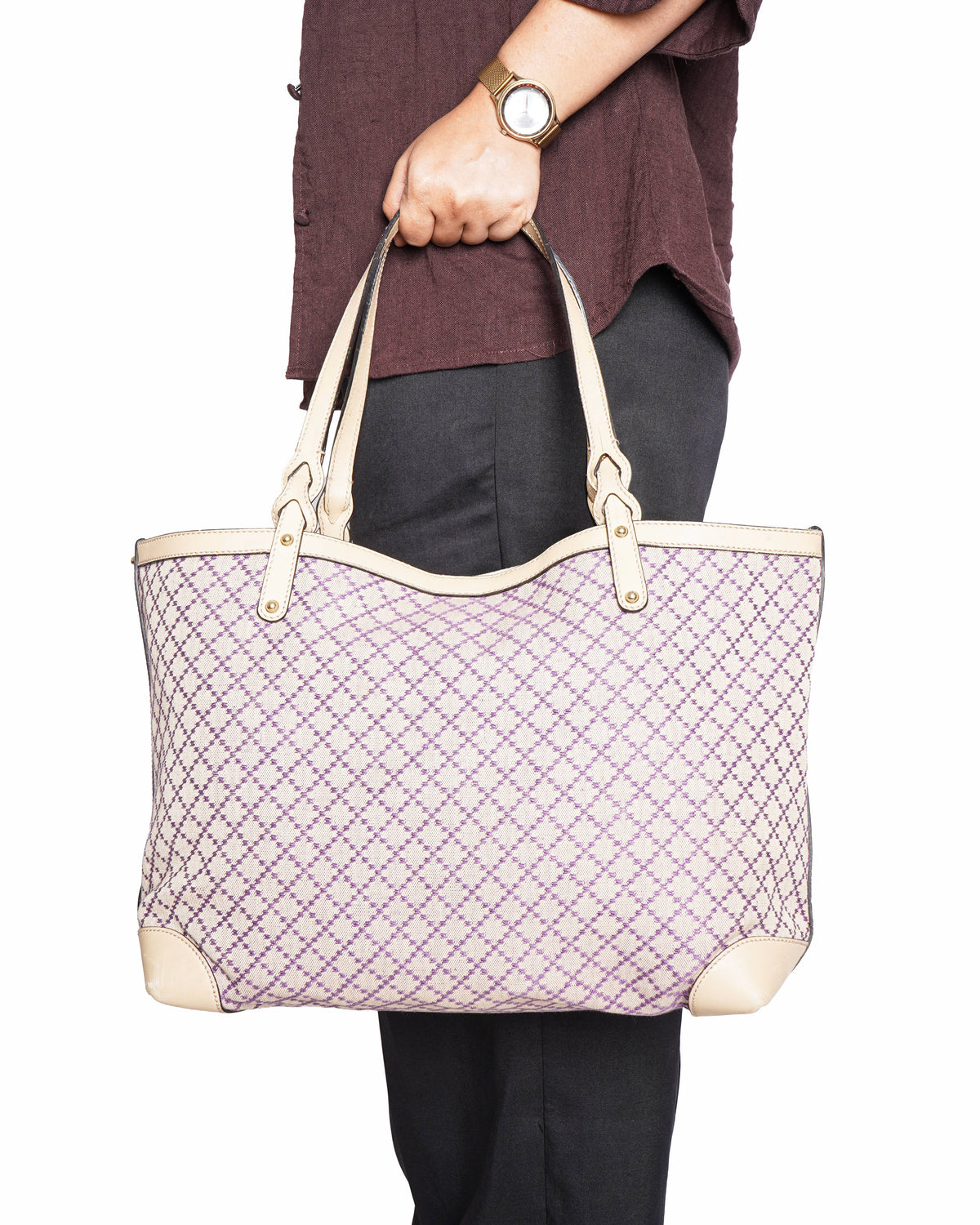 Gucci 
Beige/Purple Diamante Canvas Craft Original Tote Bag