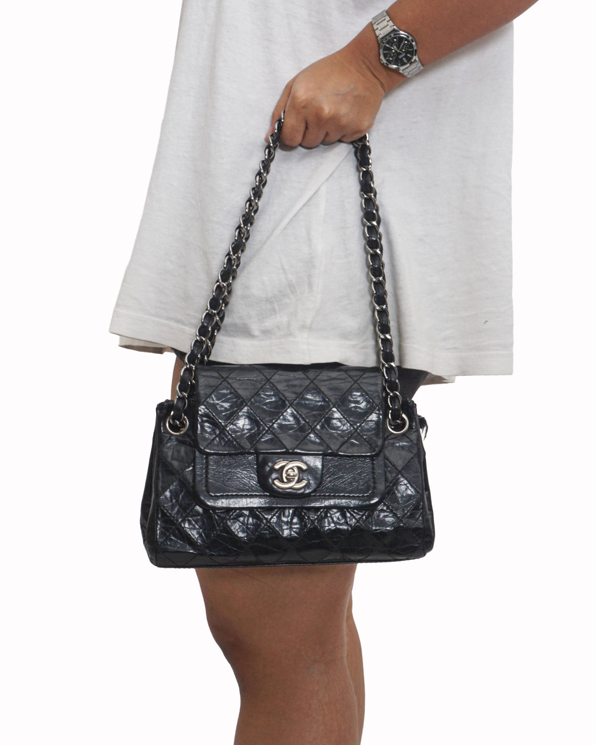 Chanel Black Calfskin Quilted CC Turn-Lock Shoulder Bag