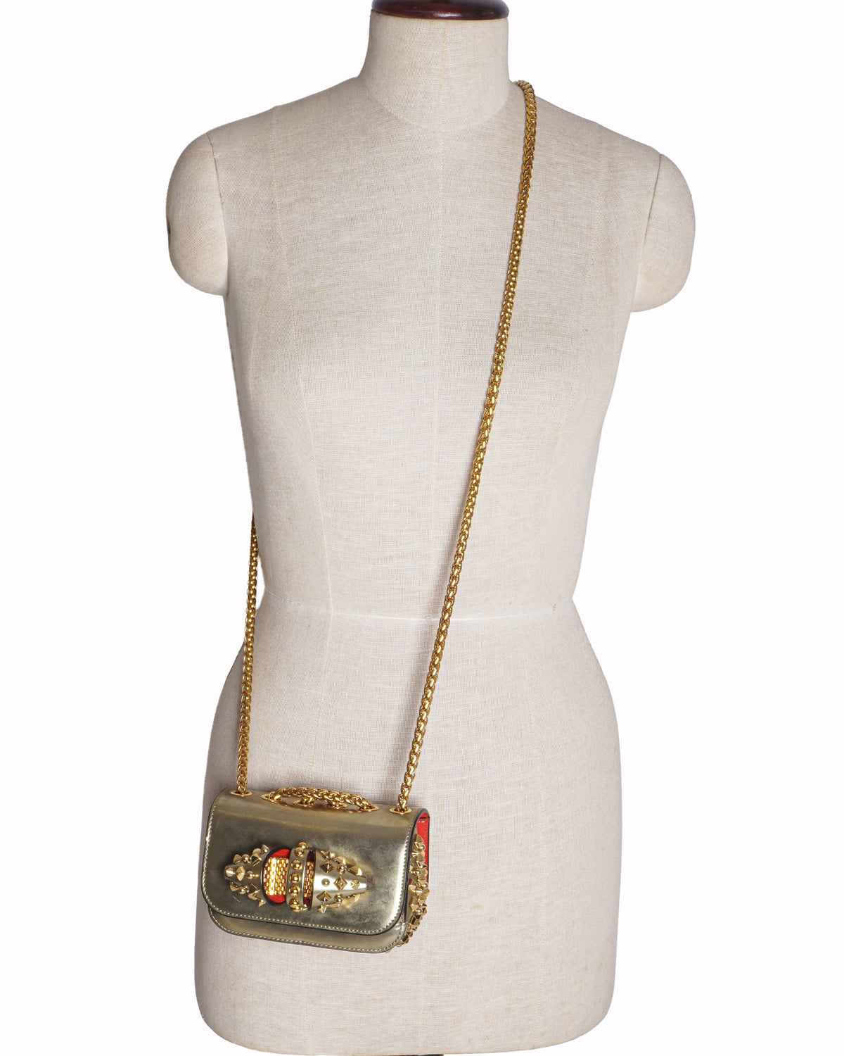 Christian Louboutin Metallic Gold Leather Sweet Charity Mini Spiked