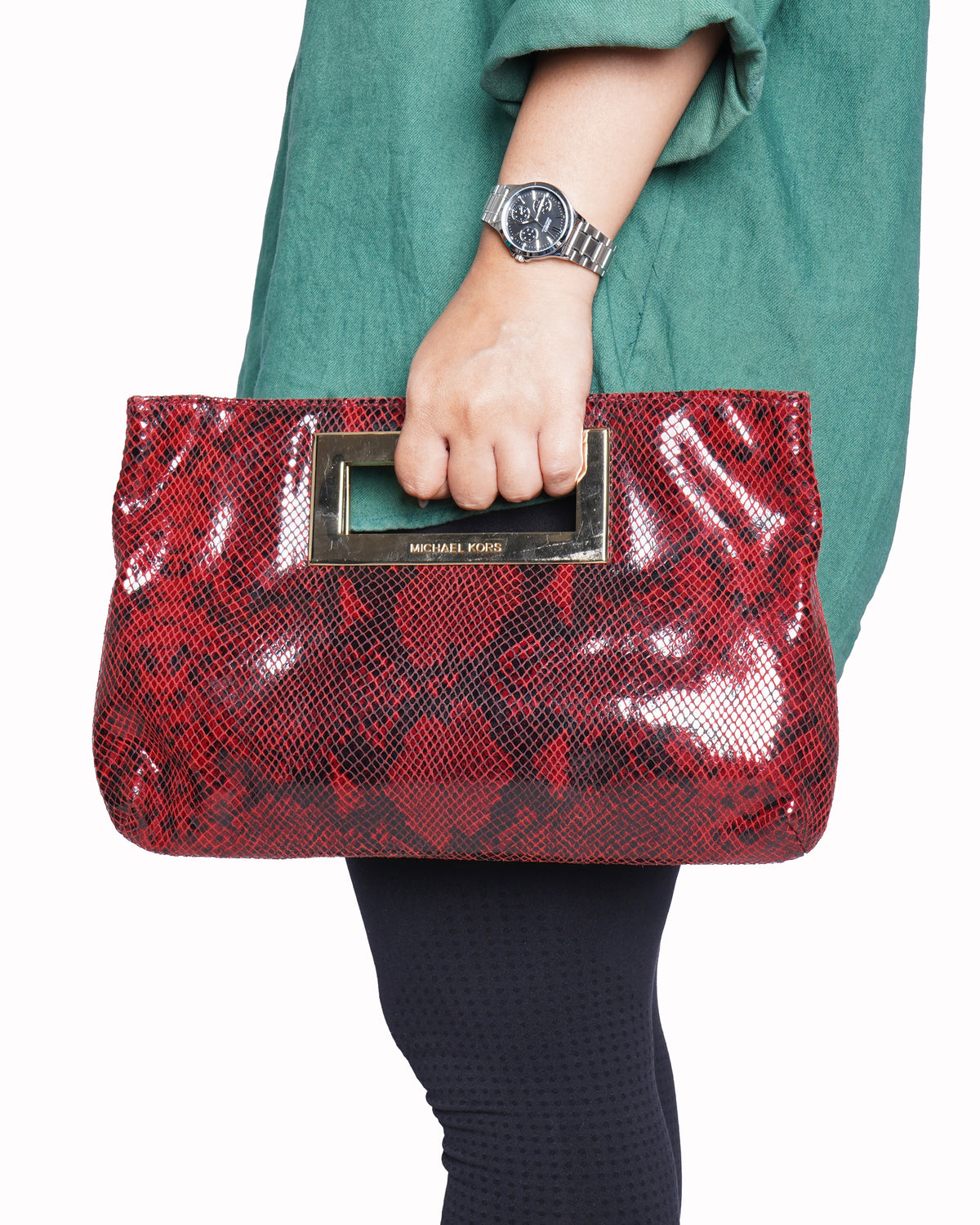 Michael Kors Berkley Python-Embossed Leather Clutch