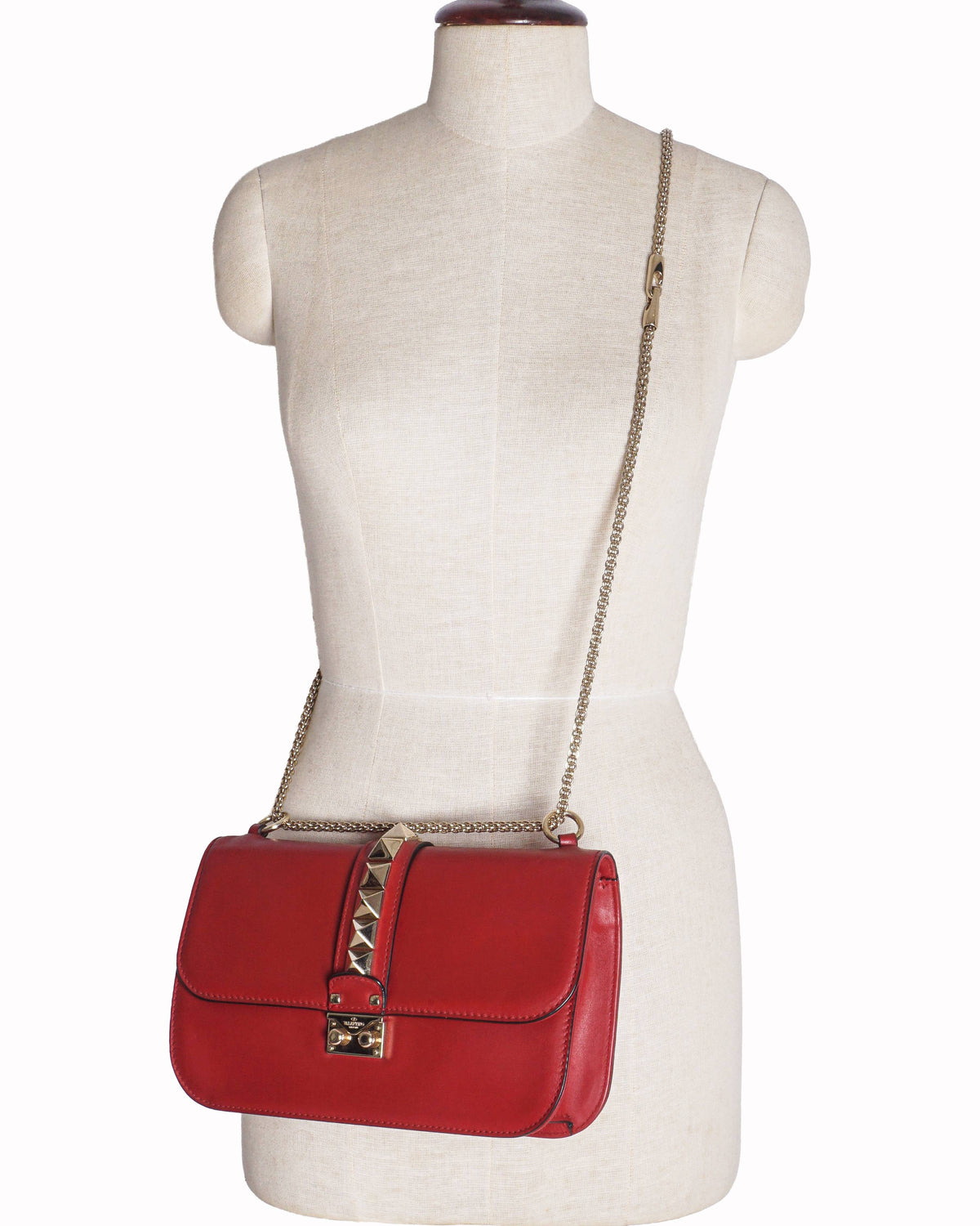 Valentino Garavani Red Leather Medium Glam Lock Bag